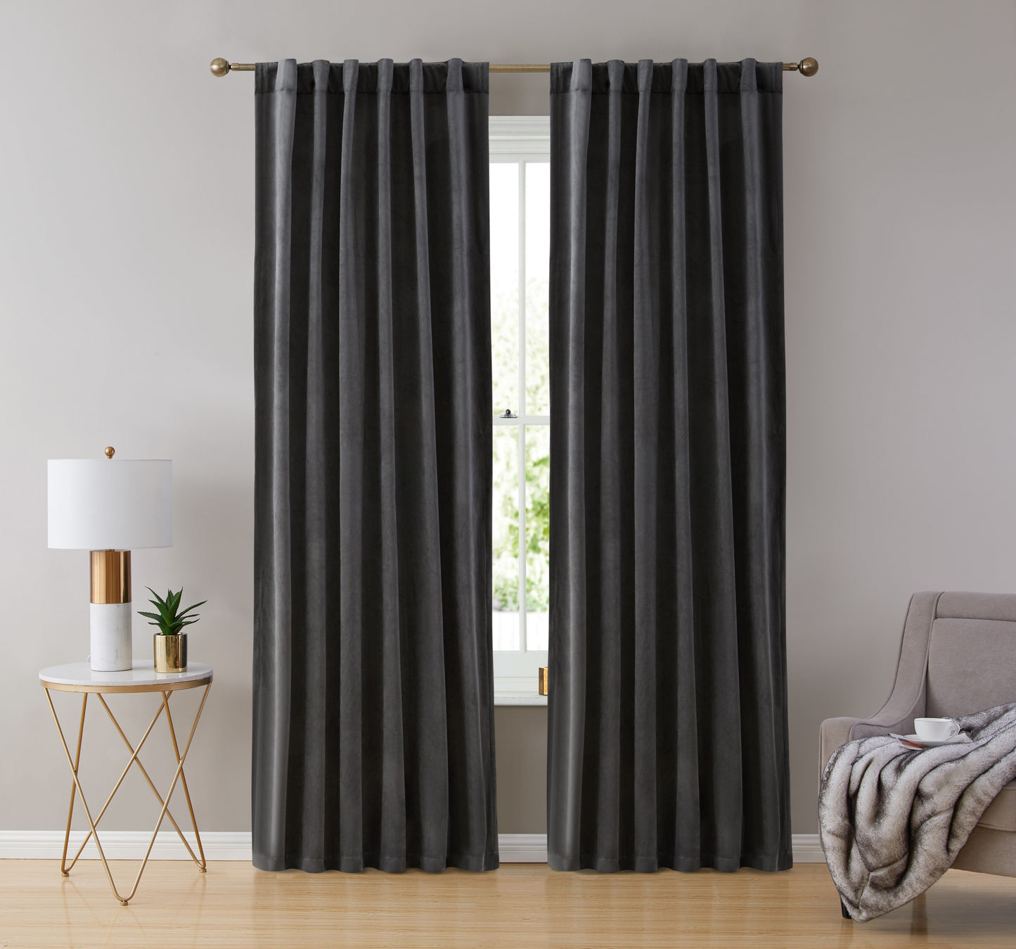 Lopez Velvet Back Tab Rod Pocket Room Darkening Curtain Panels