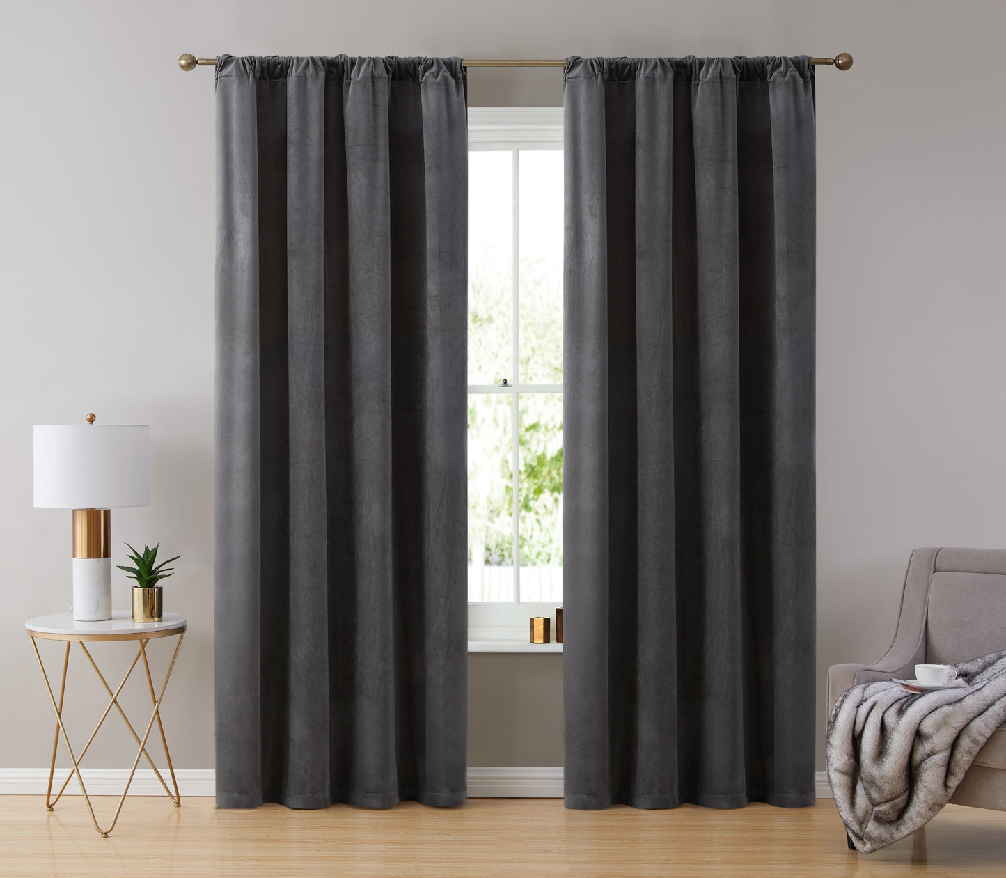 Lopez Velvet Back Tab Rod Pocket Room Darkening Curtain Panels