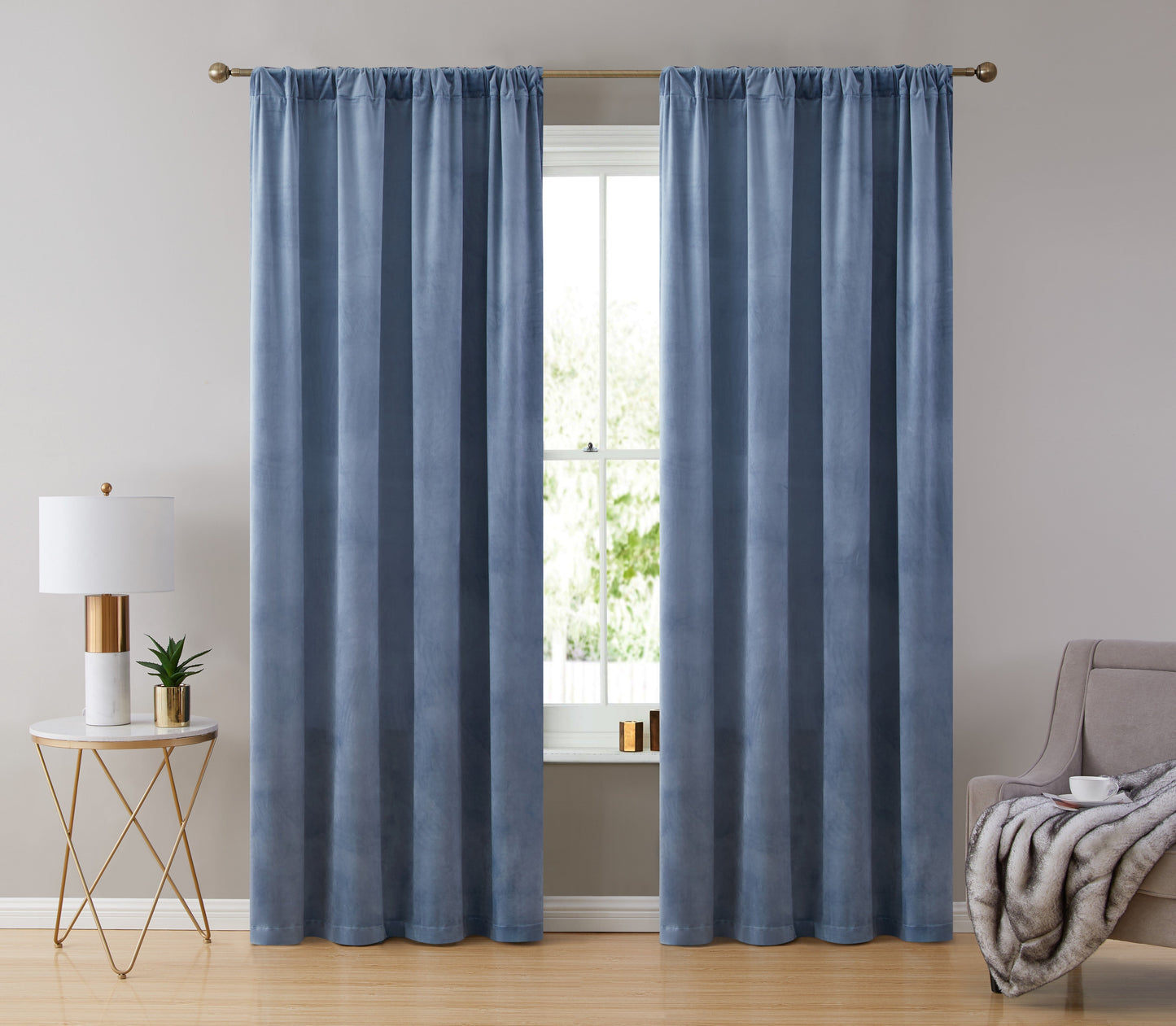 Lopez Velvet Back Tab Rod Pocket Room Darkening Curtain Panels