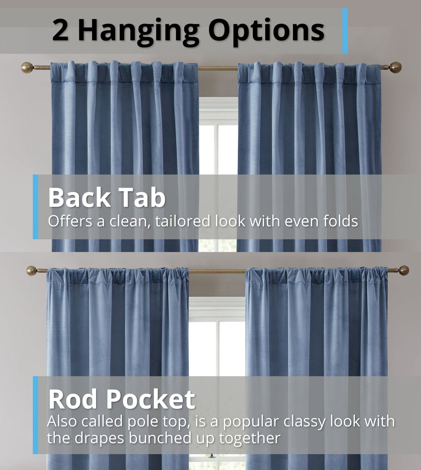 Lopez Velvet Back Tab Rod Pocket Room Darkening Curtain Panels