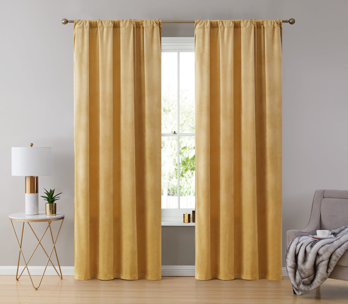 Lopez Velvet Back Tab Rod Pocket Room Darkening Curtain Panels