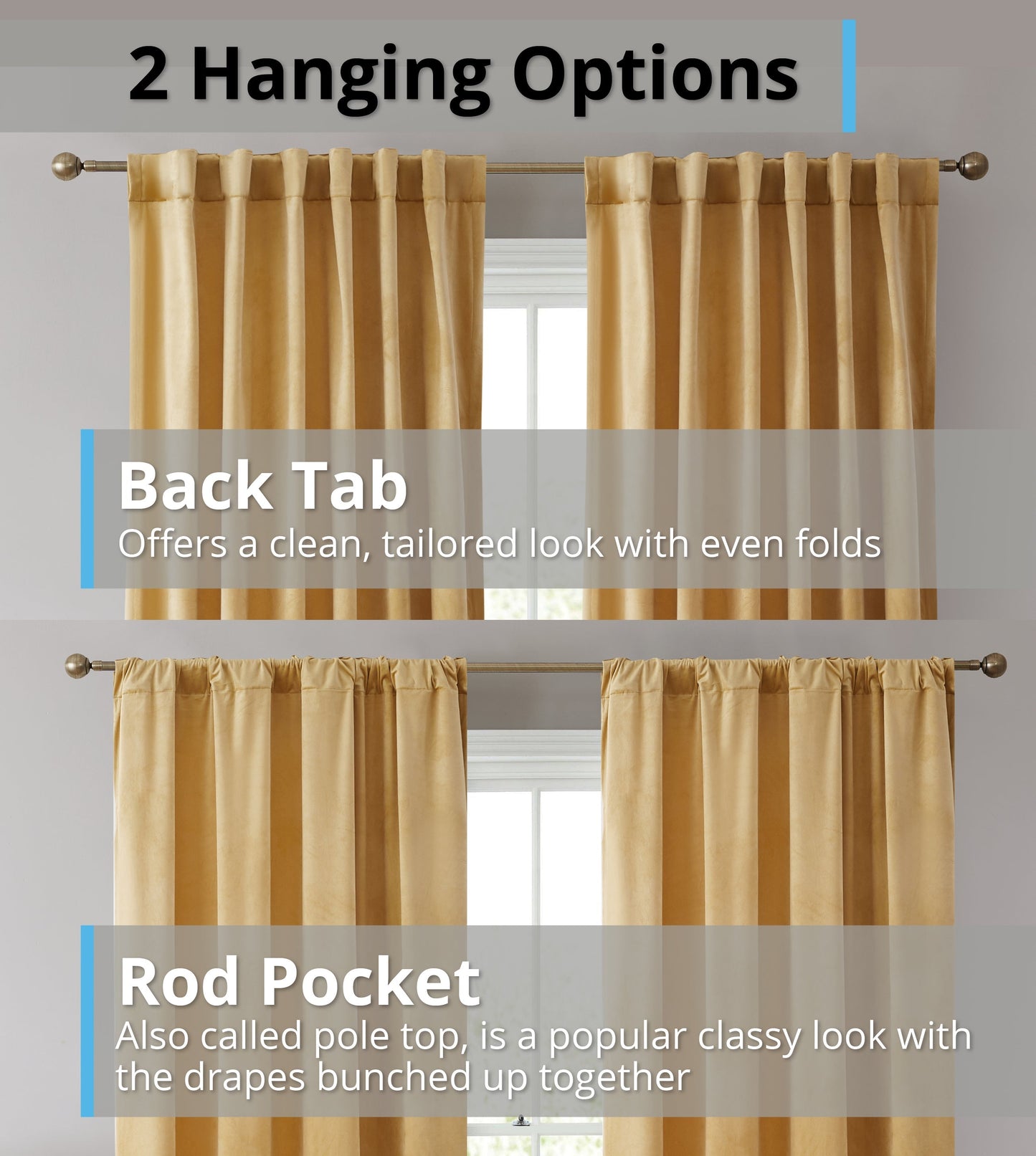 Lopez Velvet Back Tab Rod Pocket Room Darkening Curtain Panels
