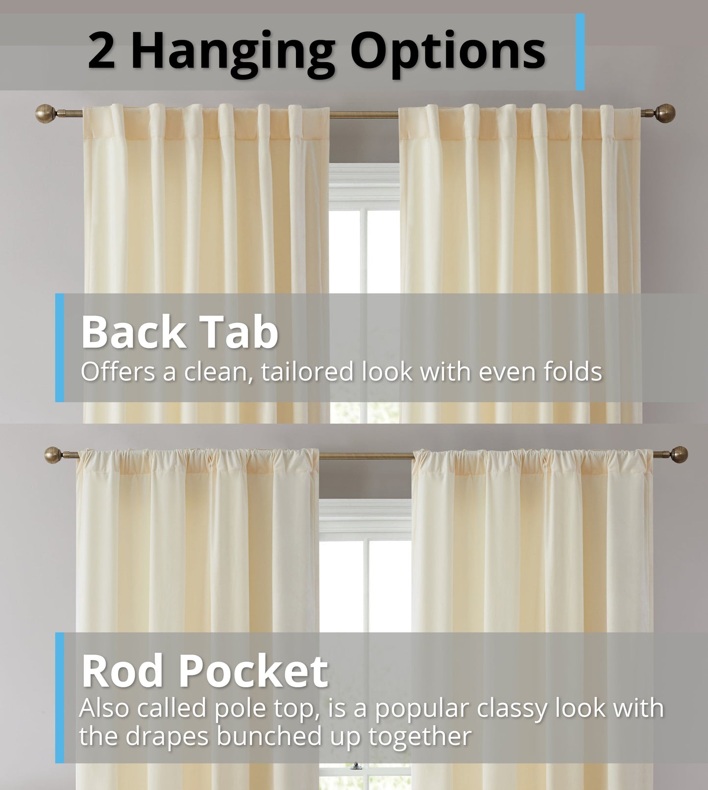Lopez Velvet Back Tab Rod Pocket Room Darkening Curtain Panels