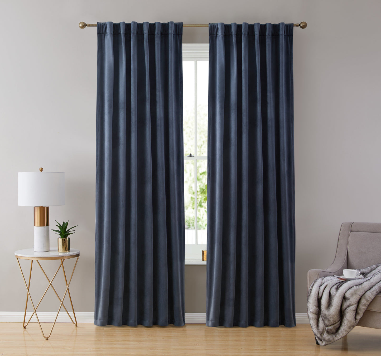 Lopez Velvet Back Tab Rod Pocket Room Darkening Curtain Panels