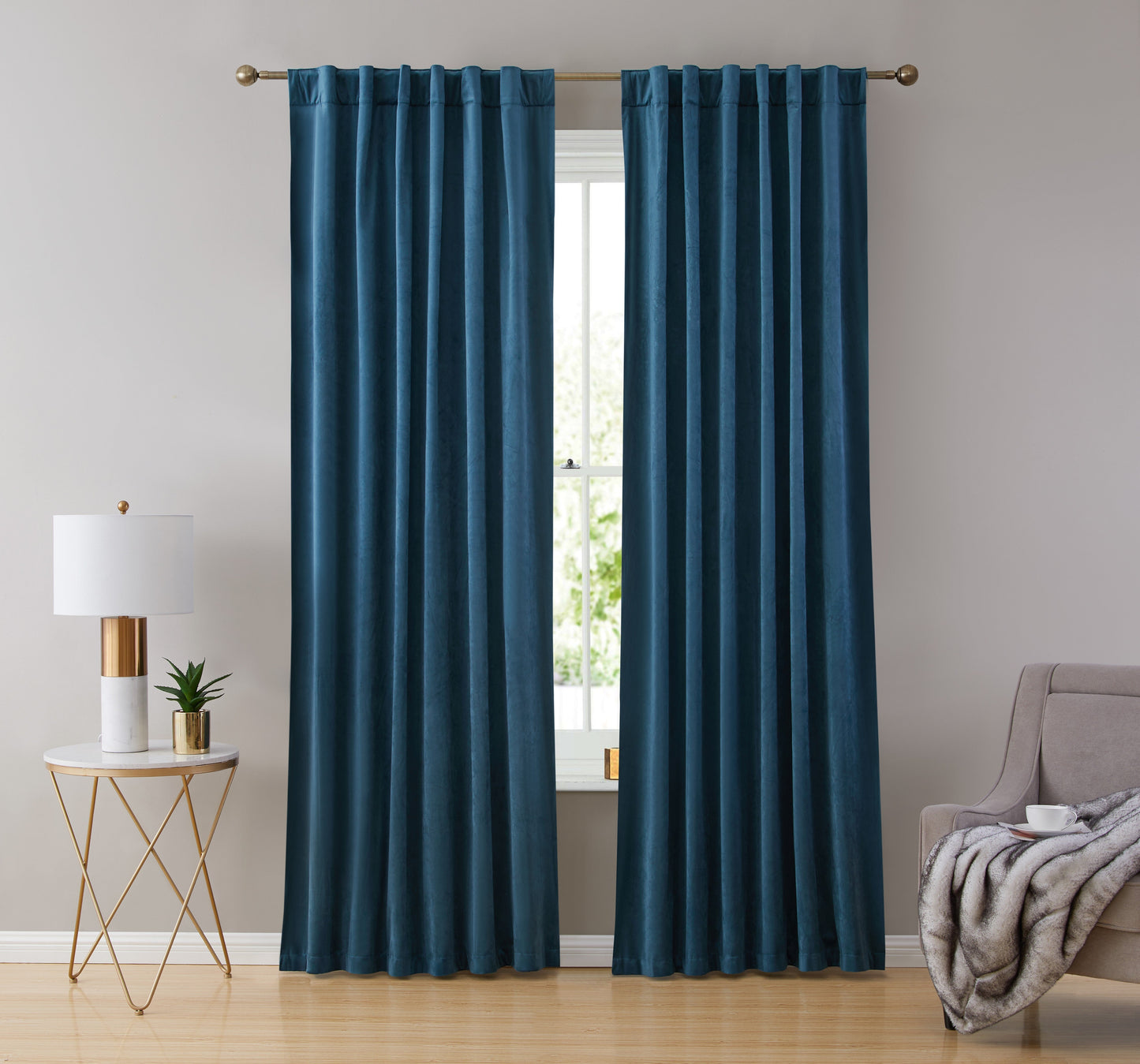 Lopez Velvet Back Tab Rod Pocket Room Darkening Curtain Panels