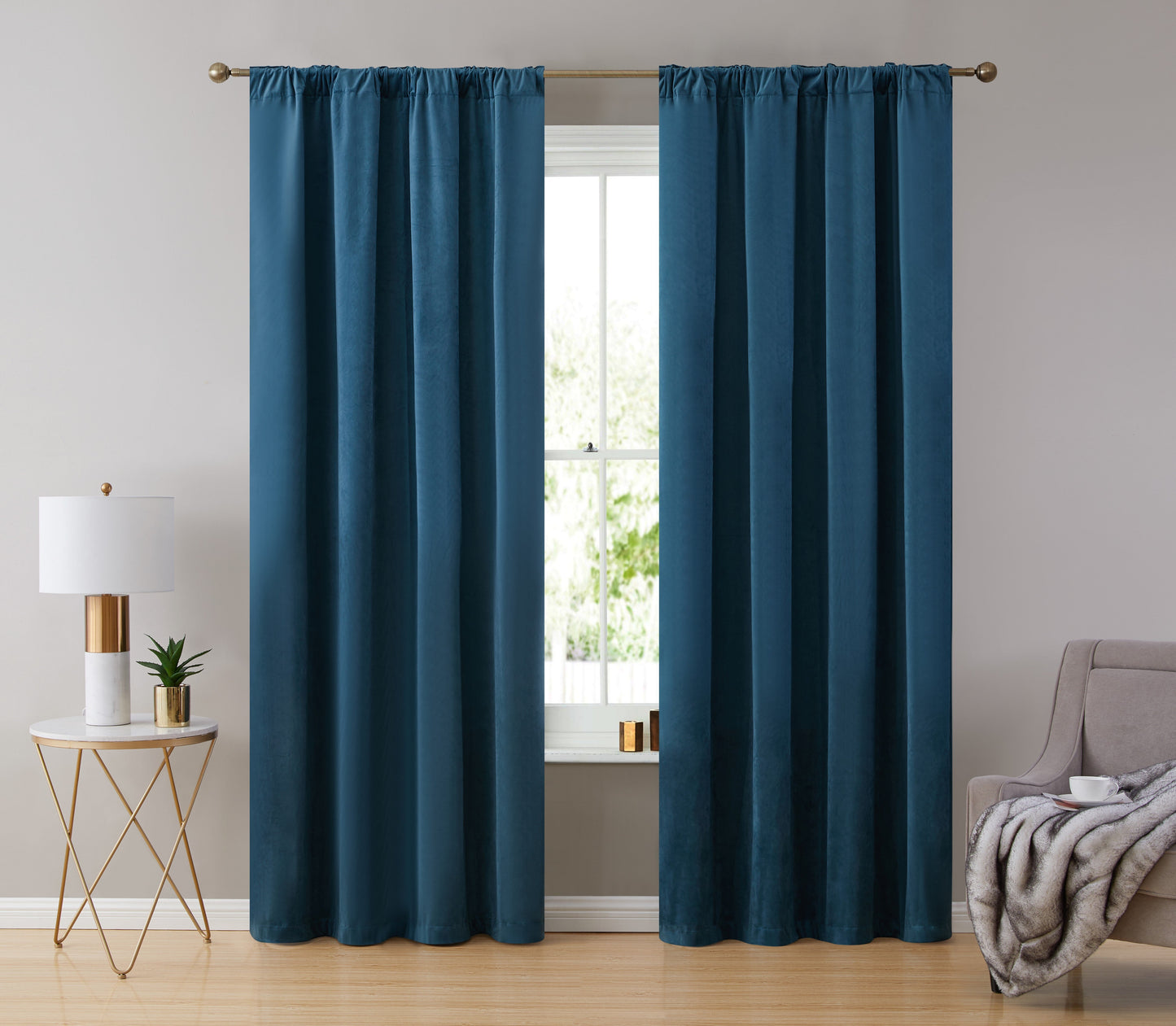 Lopez Velvet Back Tab Rod Pocket Room Darkening Curtain Panels