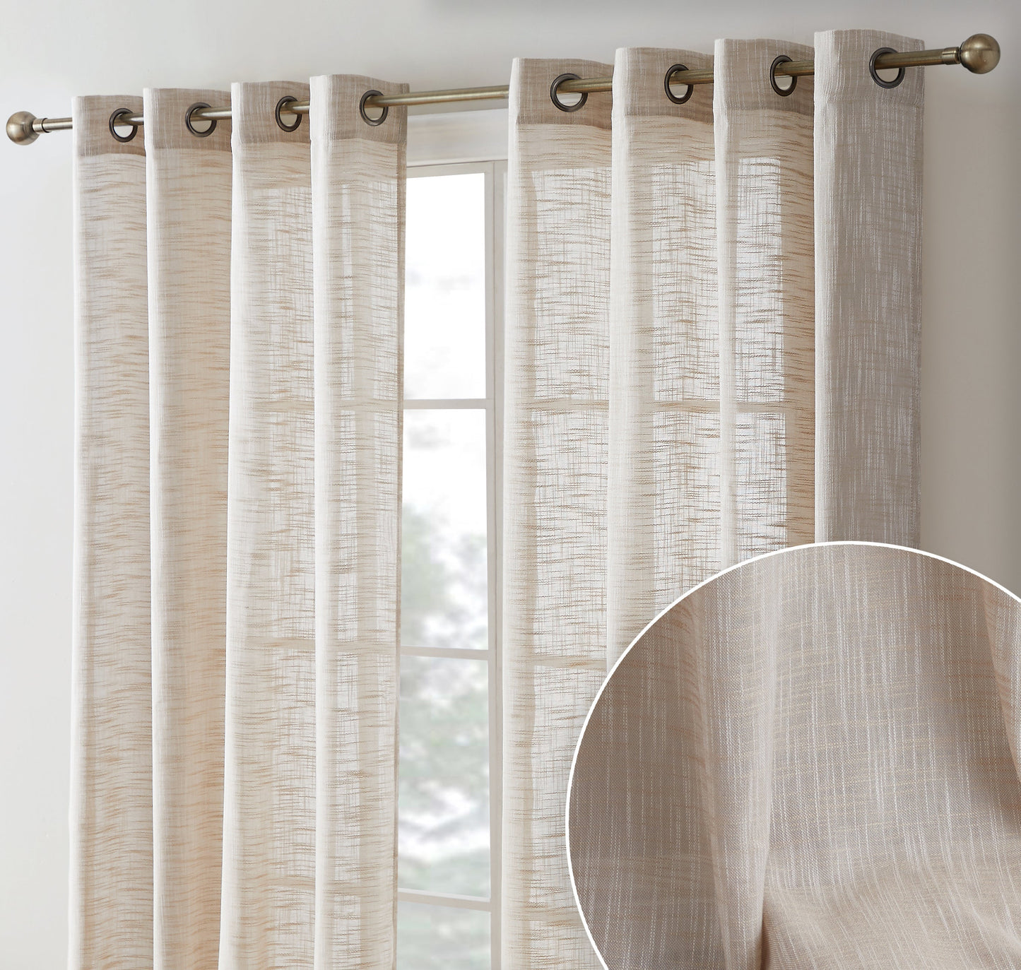 Madison Faux Linen Sheer Grommet Curtain Panels