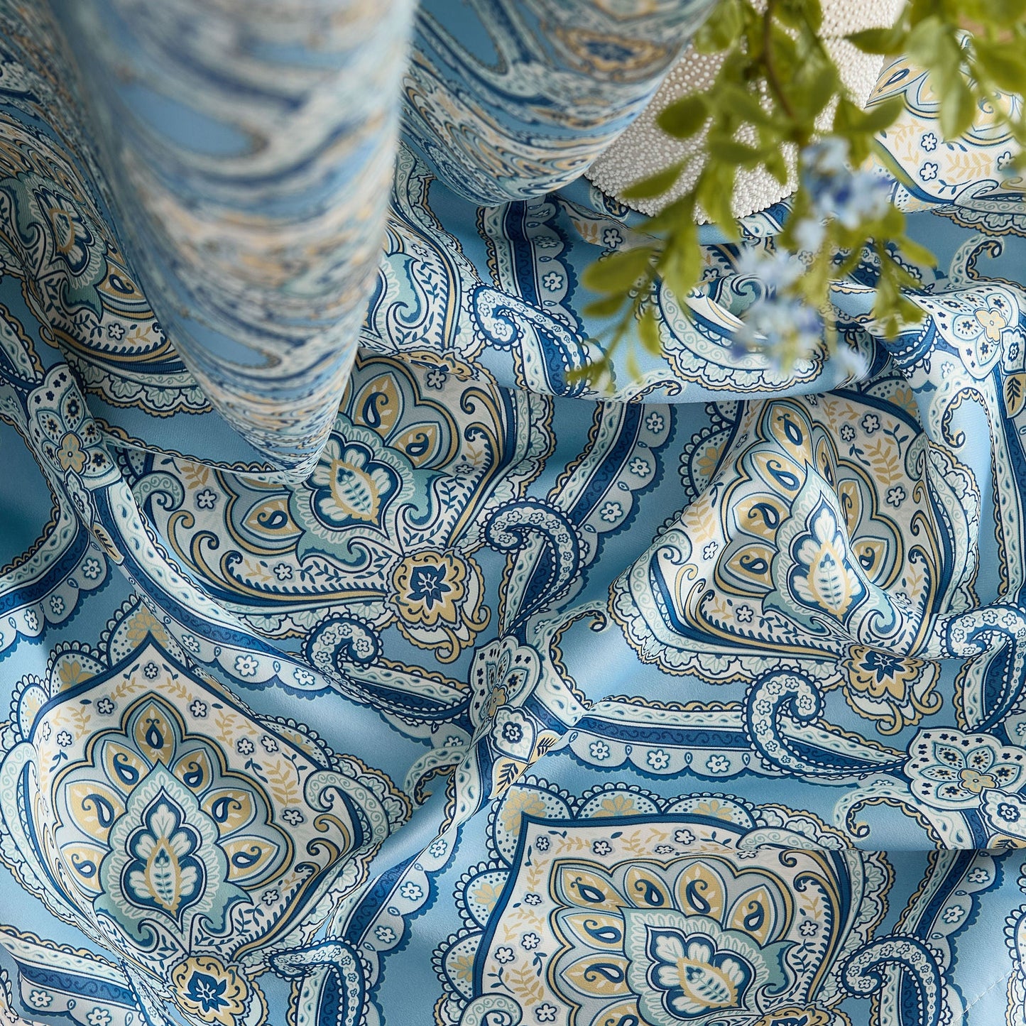 Messina Medallion Paisley Floral Damask Back Tab Rod Pocket Room Darkening Window Curtains - Pair