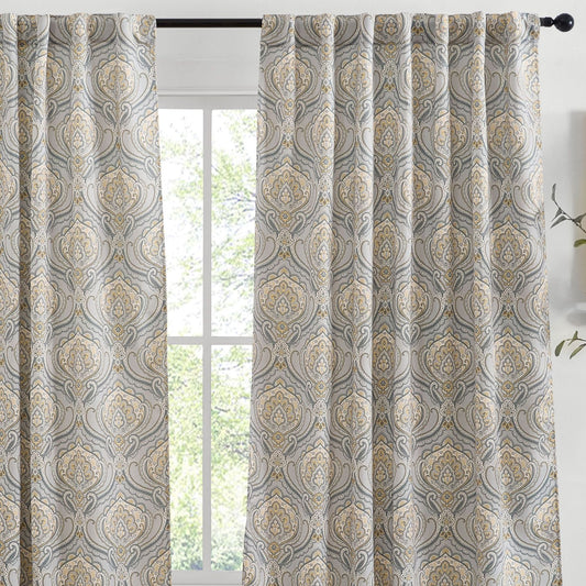 Messina Medallion Paisley Floral Damask Back Tab Rod Pocket Room Darkening Window Curtains - Pair