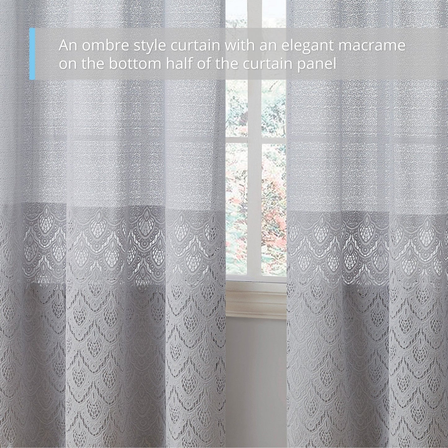 Monaco Macrame Lace Sheer Rod Pocket Curtain Panels