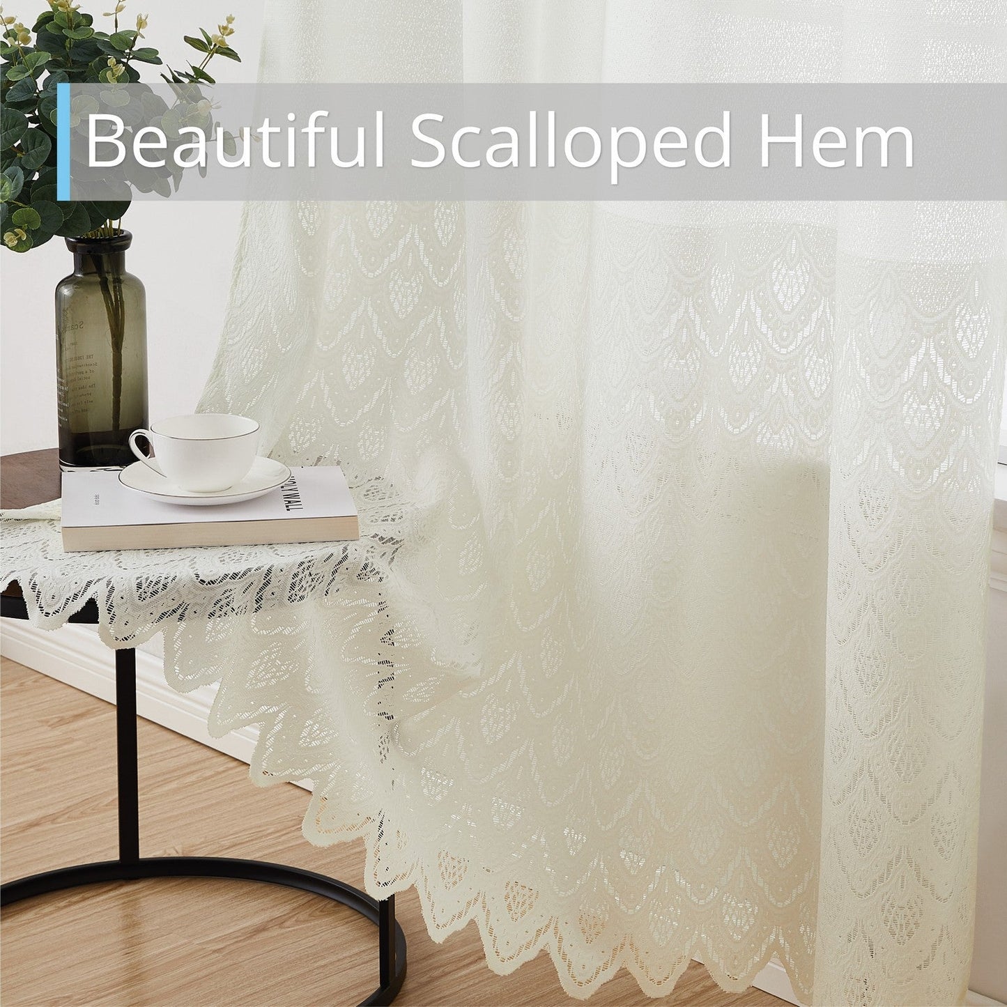 Monaco Macrame Lace Sheer Rod Pocket Curtain Panels