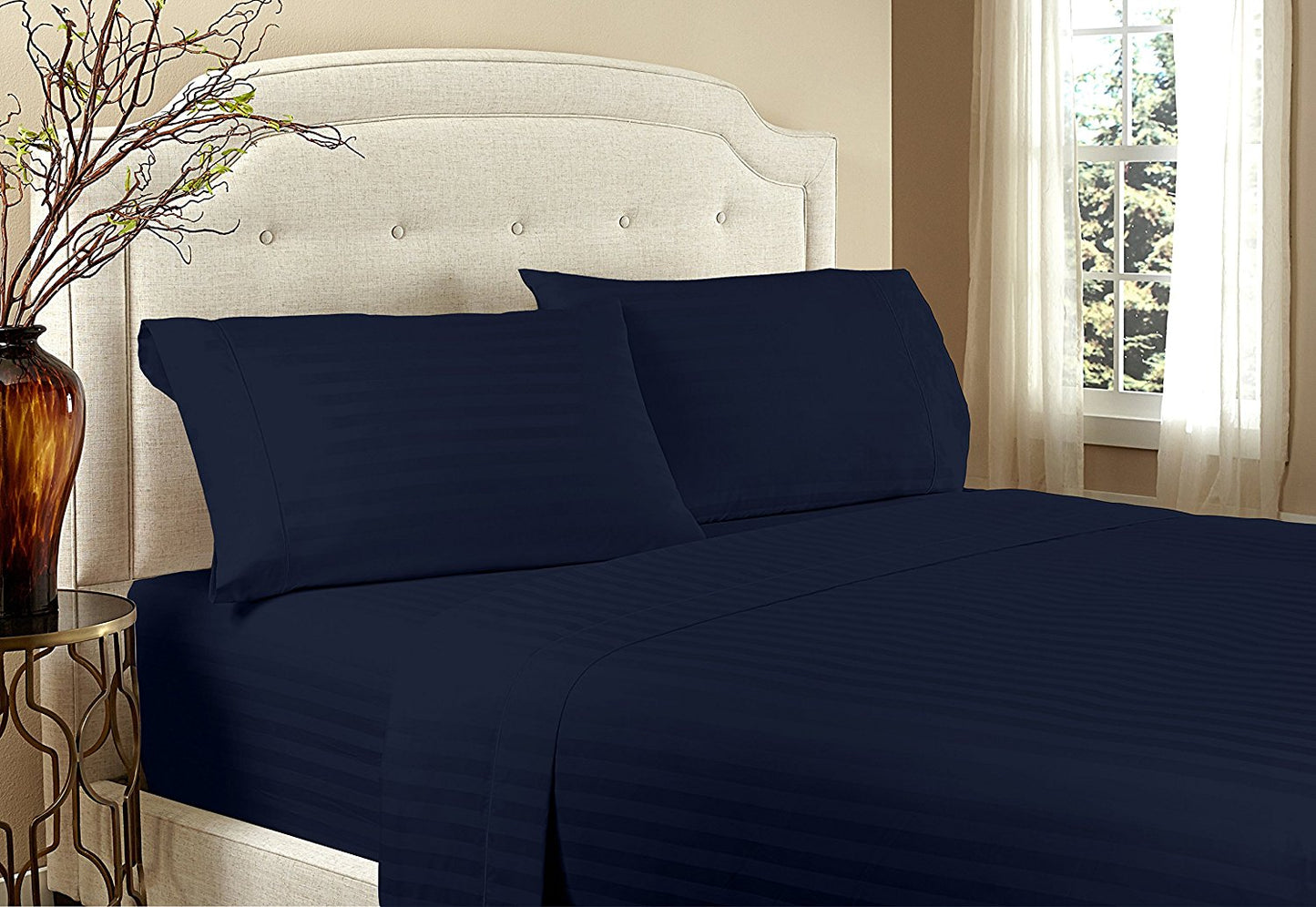 Sábanas a rayas de hotel serie 1800 – Juego de cama de lujo ultrasuave con bolsillos profundos