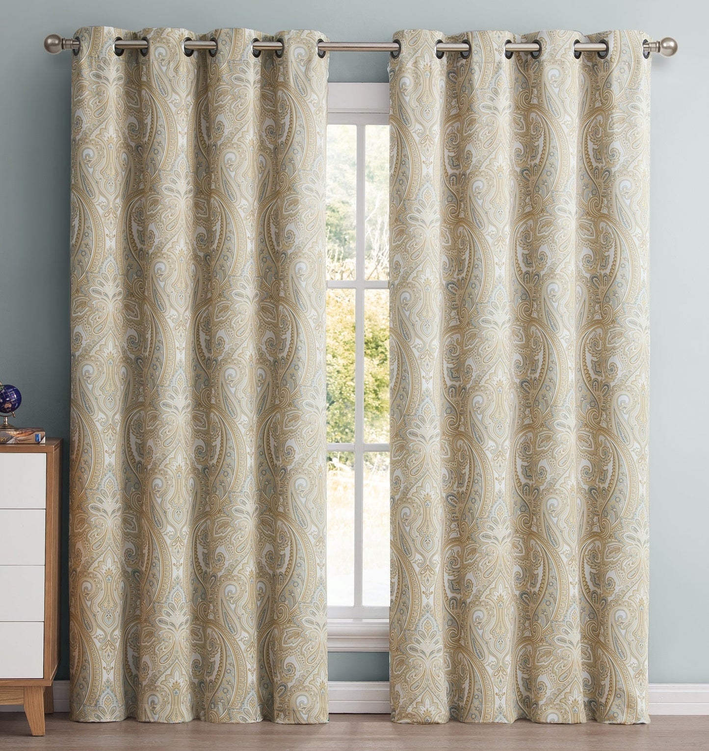 Paris Paisley Floral Room Darkening Grommet Curtain Panels