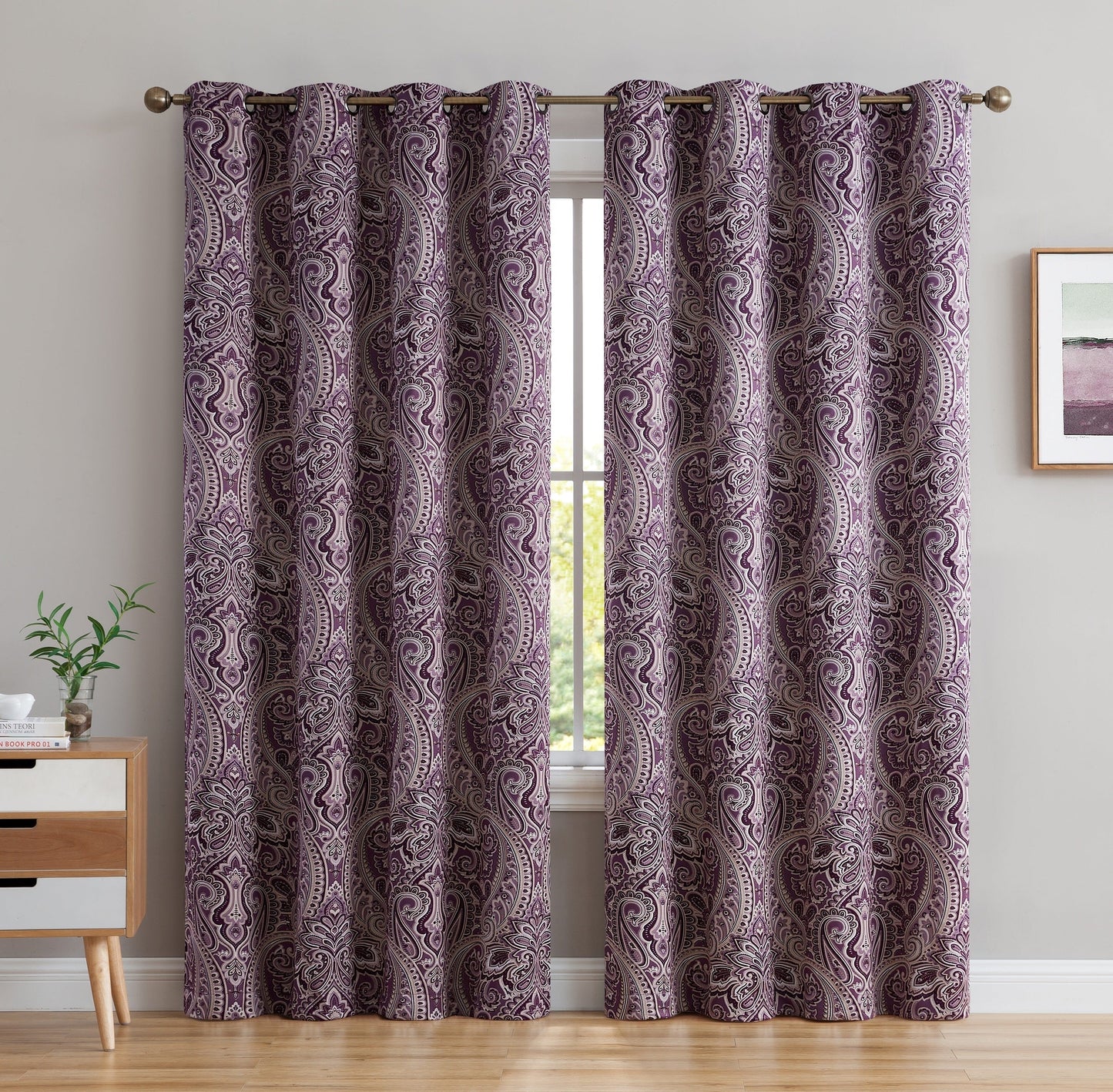 Paris Paisley Floral Room Darkening Grommet Curtain Panels