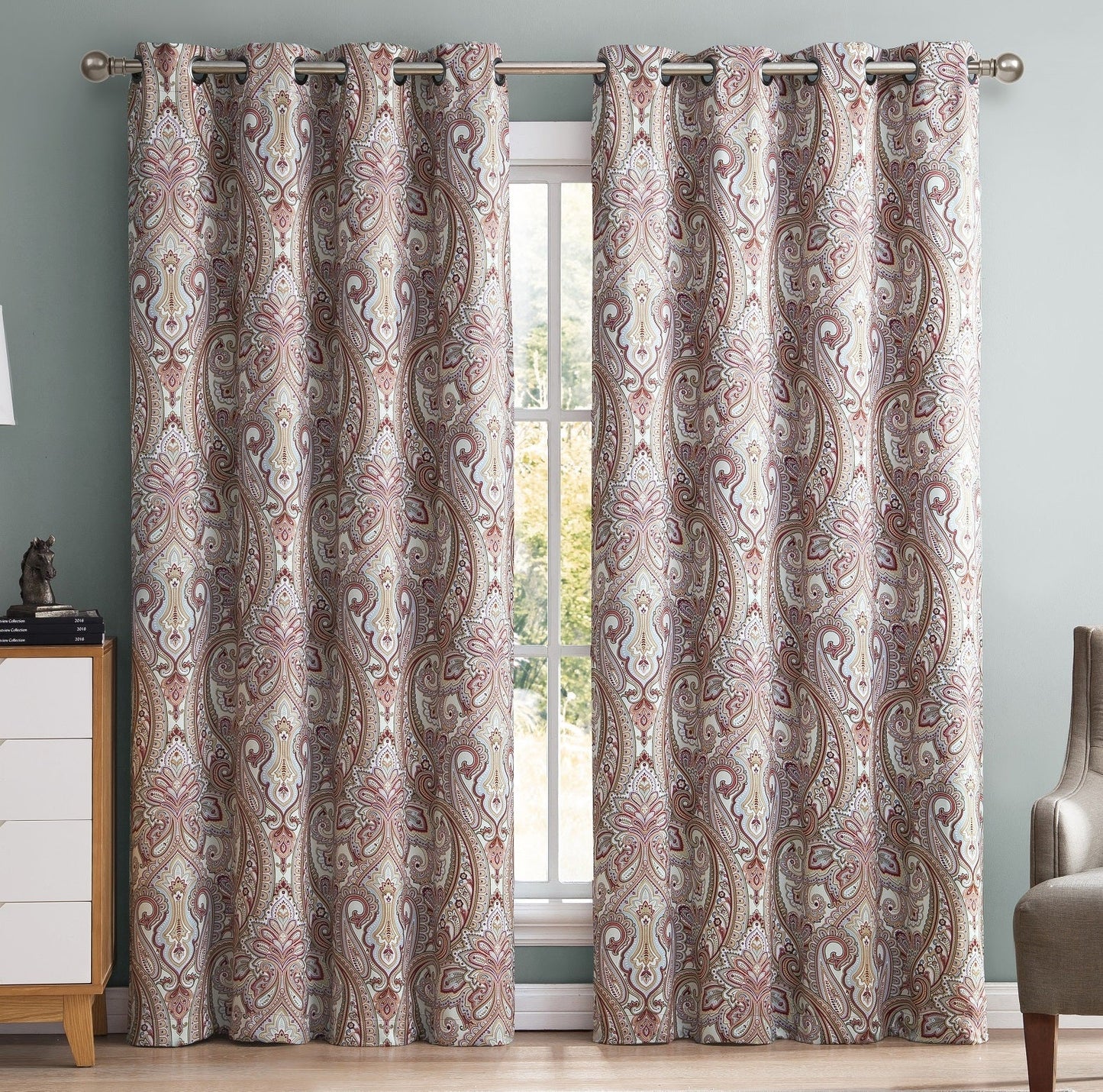 Paris Paisley Floral Room Darkening Grommet Curtain Panels