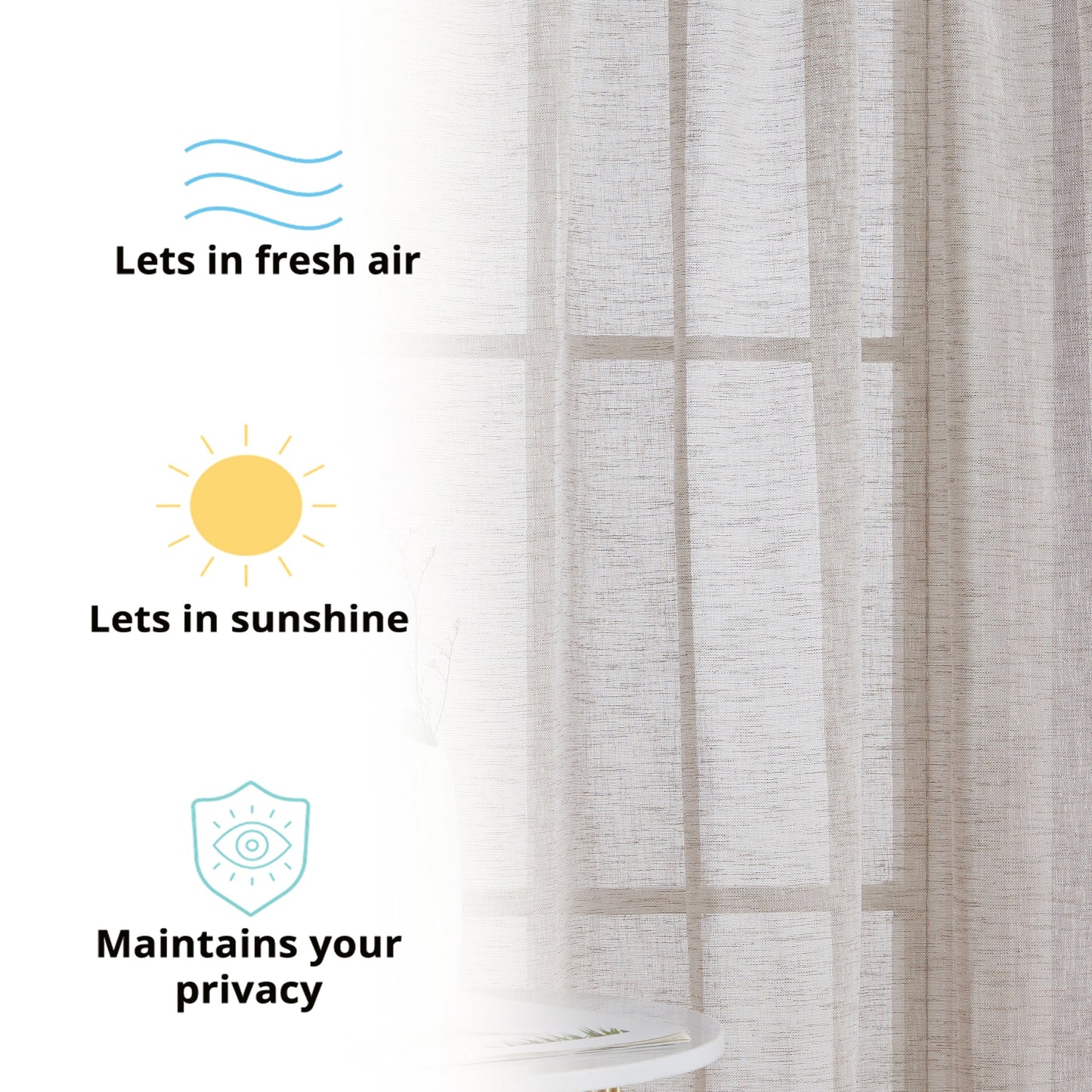 Penelope Faux Linen Sheer Curtain Panels