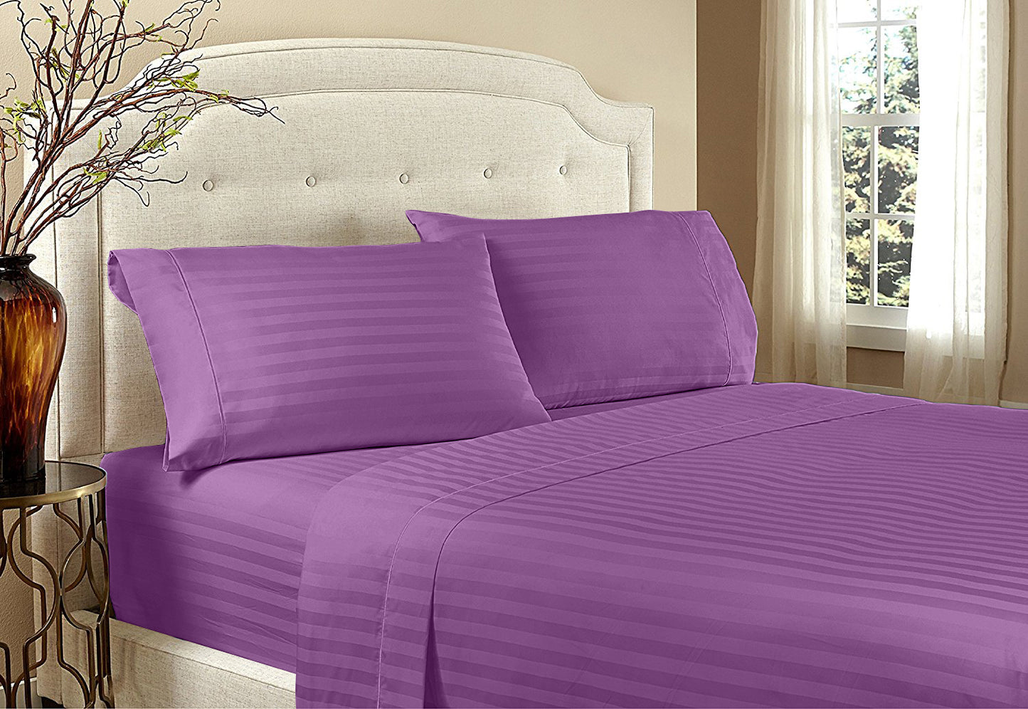 Sábanas a rayas de hotel serie 1800 – Juego de cama de lujo ultrasuave con bolsillos profundos
