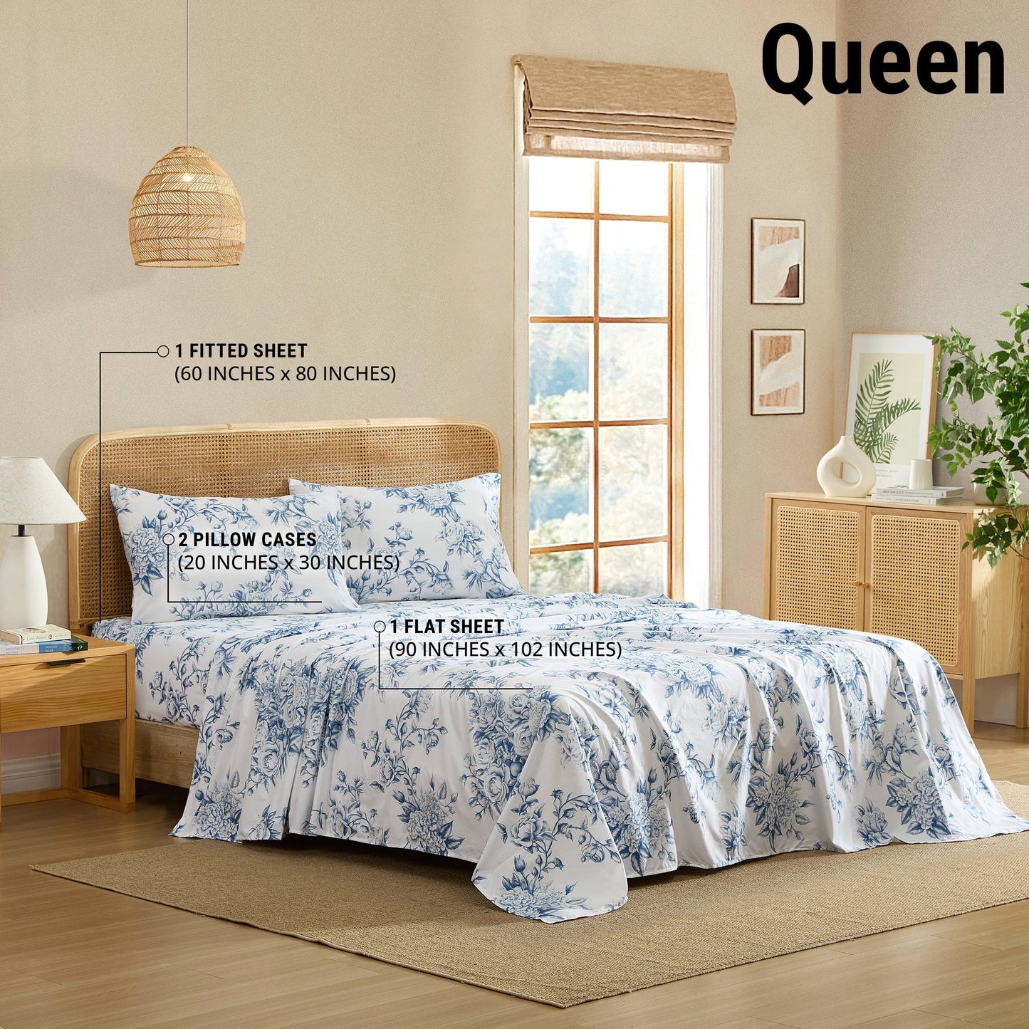 Rose Toile Floral Bed Sheets