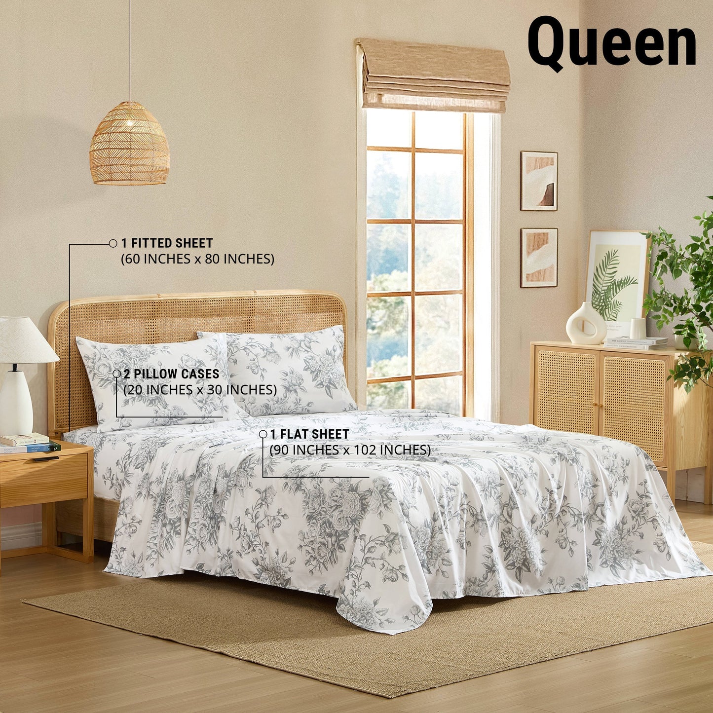 Rose Toile Floral Bed Sheets