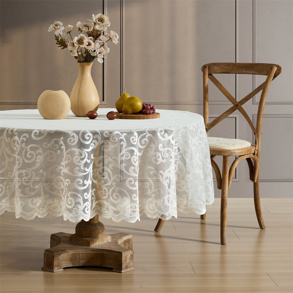 Scroll Lace Round Fabric Tablecloth