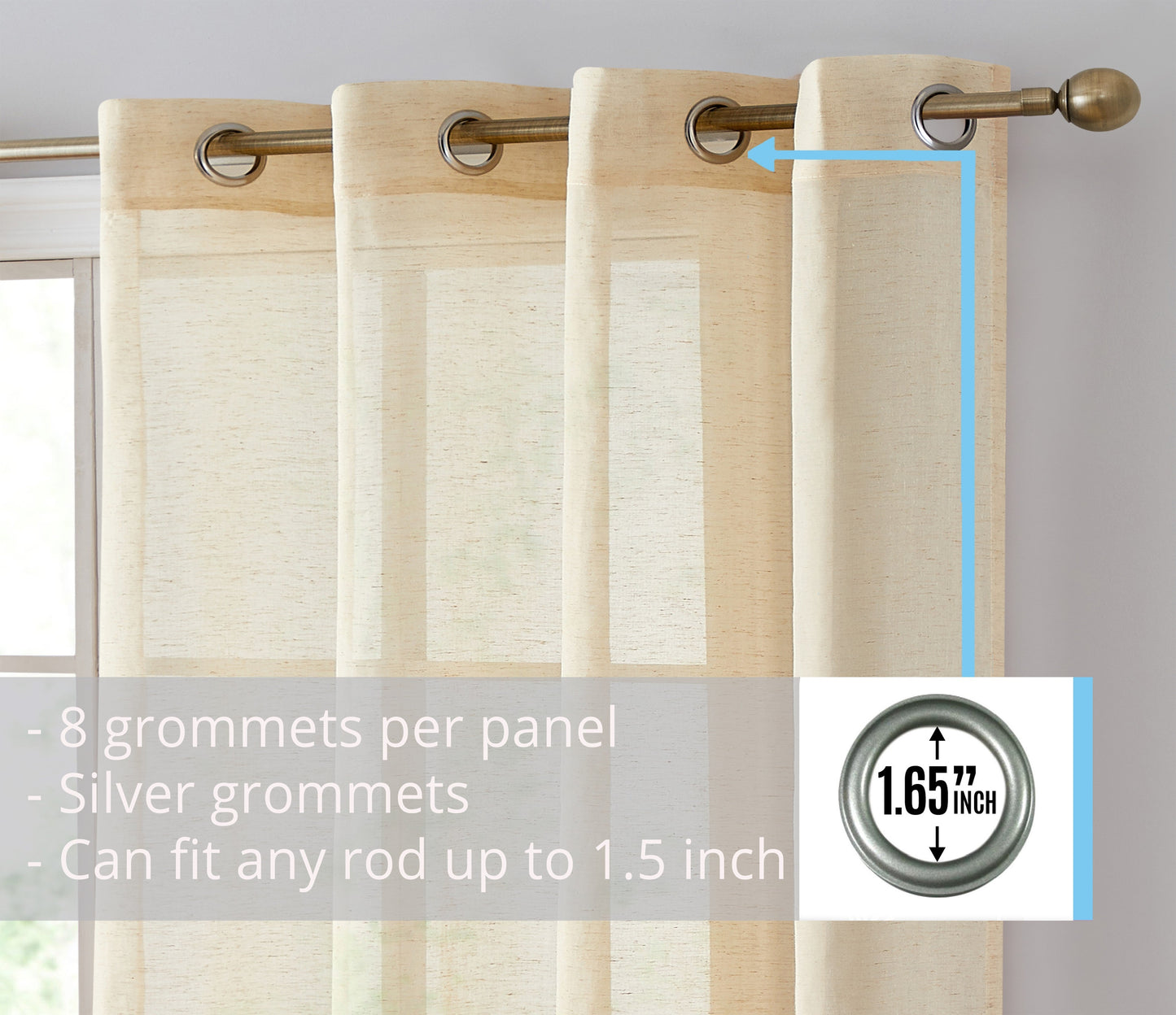 Sierra Linen Sheer Grommet Curtain Panels