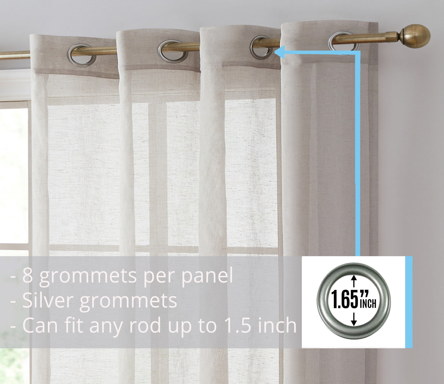 Sierra Linen Sheer Grommet Curtain Panels