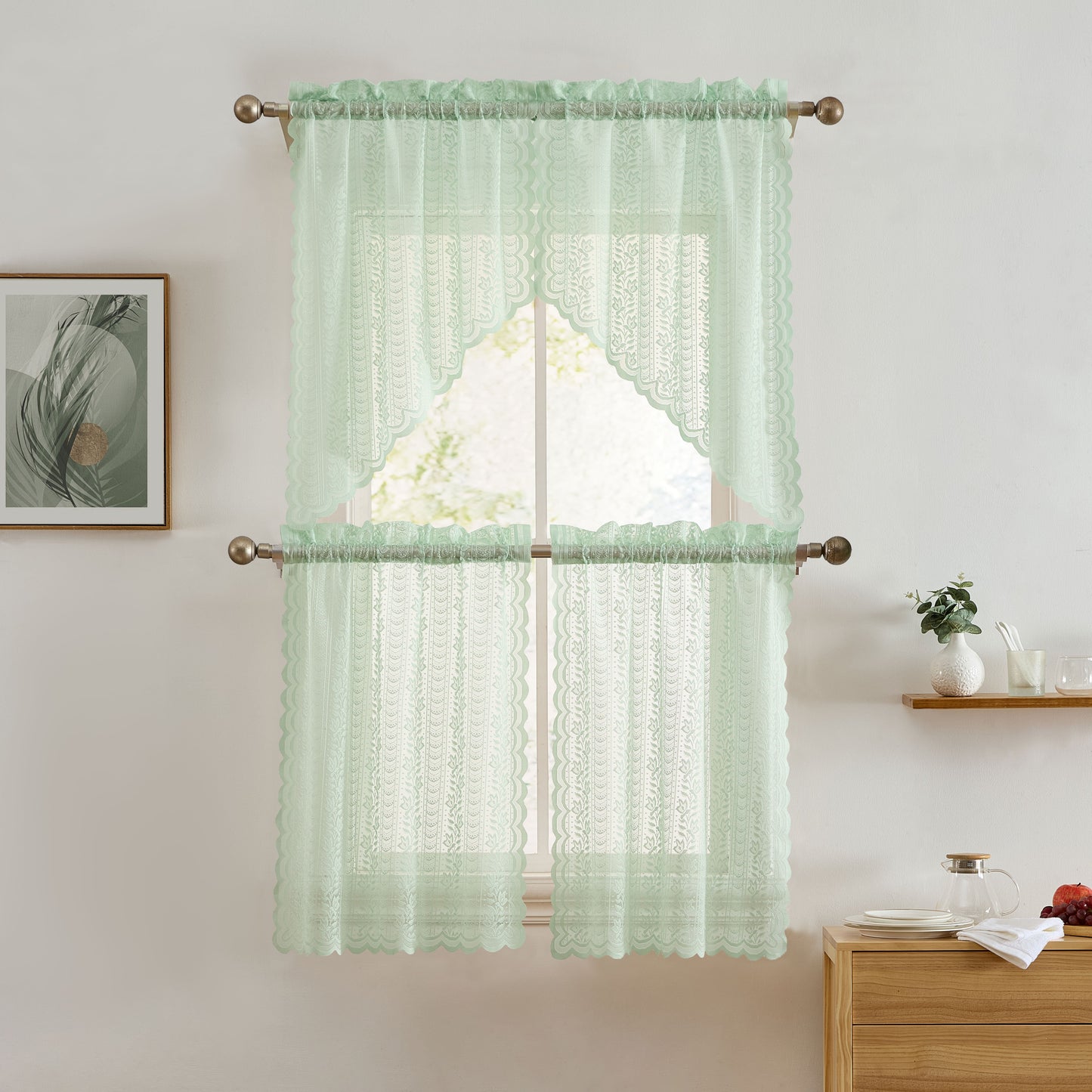Sophia Floral Sheer Rod Pocket Lace Swags