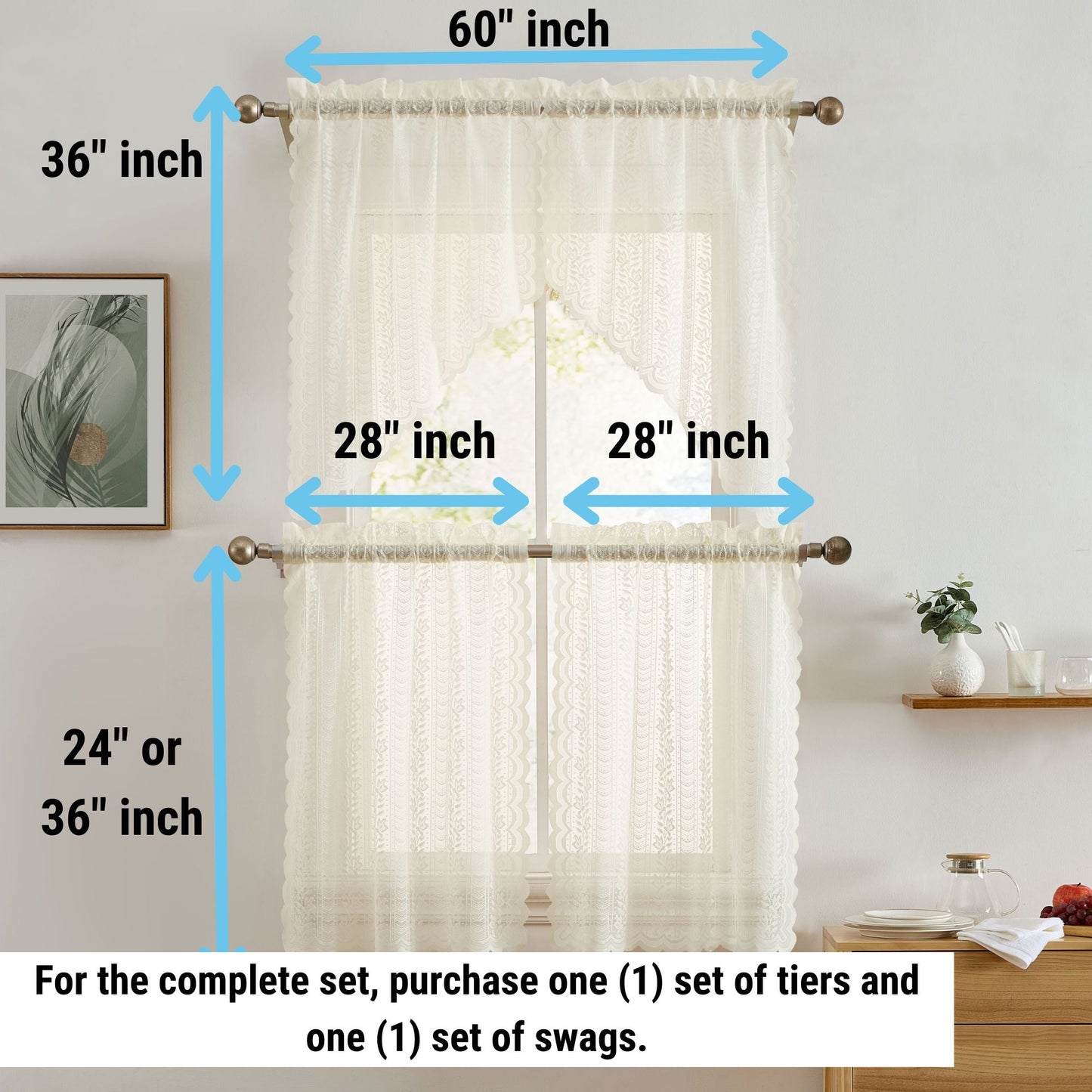 Sophia Floral Sheer Rod Pocket Lace Swags