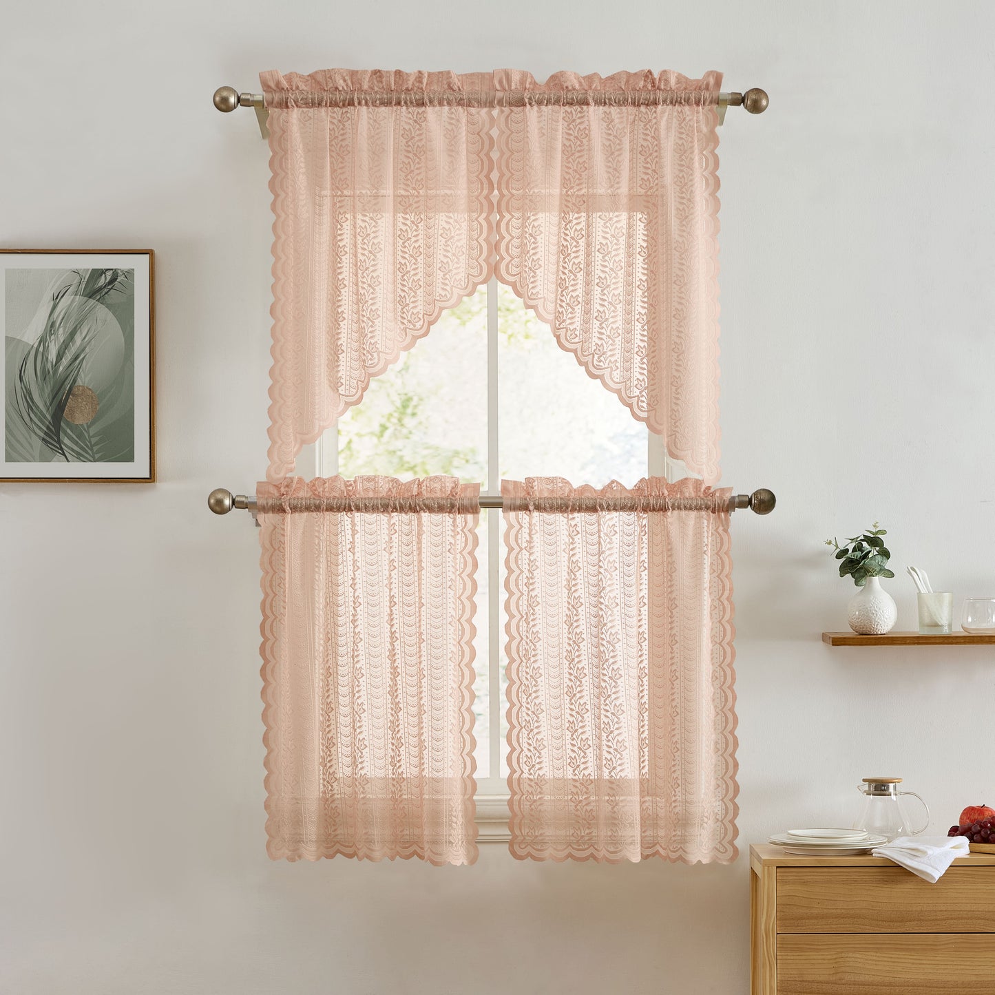 Sophia Floral Sheer Rod Pocket Lace Swags