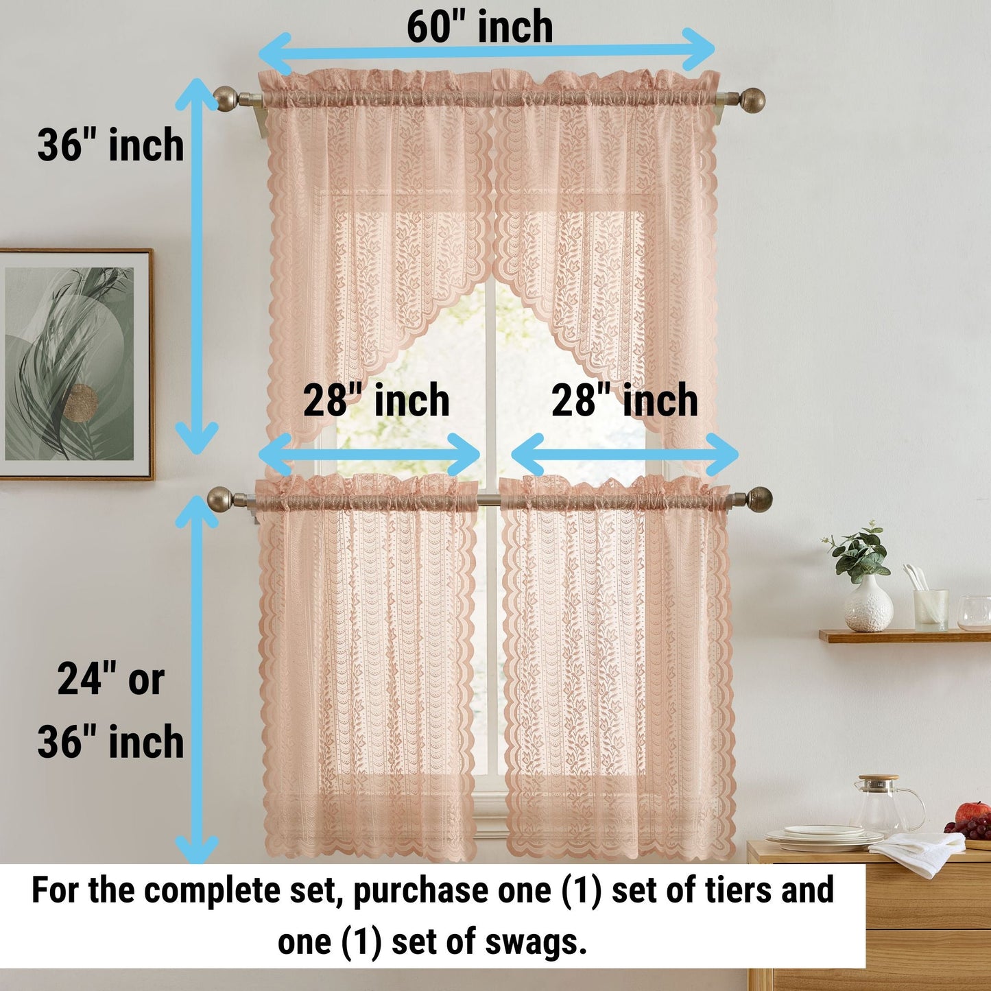 Sophia Floral Sheer Rod Pocket Lace Swags