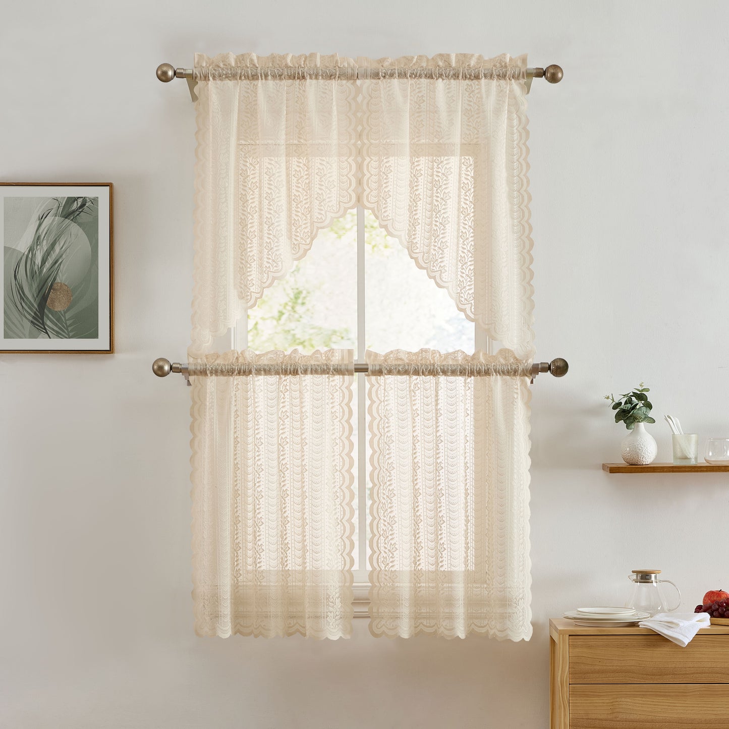 Sophia Floral Sheer Rod Pocket Lace Swags