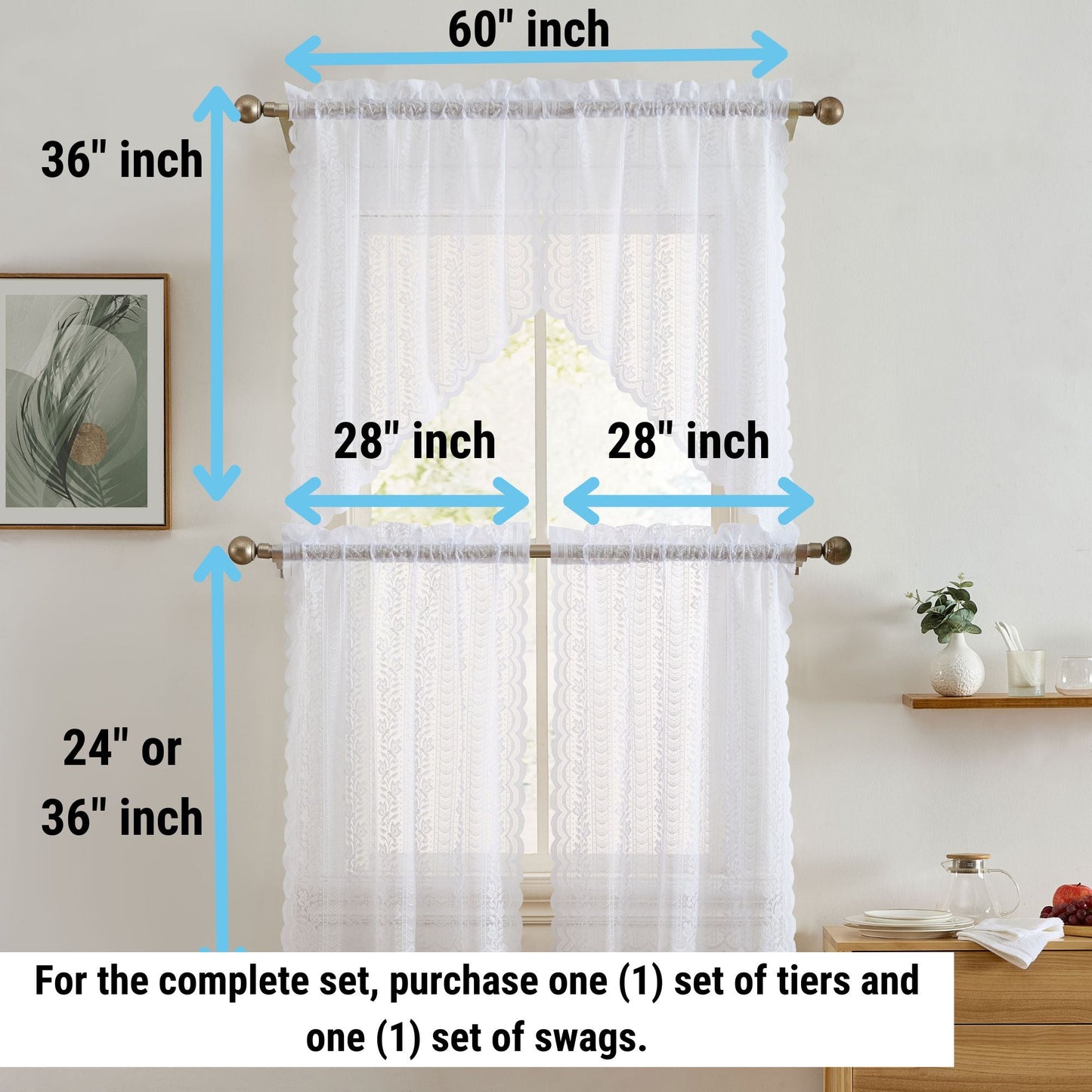 Sophia Floral Sheer Rod Pocket Lace Tiers