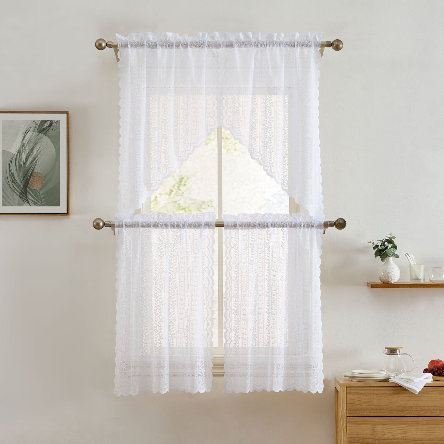 Sophia Floral Sheer Rod Pocket Lace Tiers