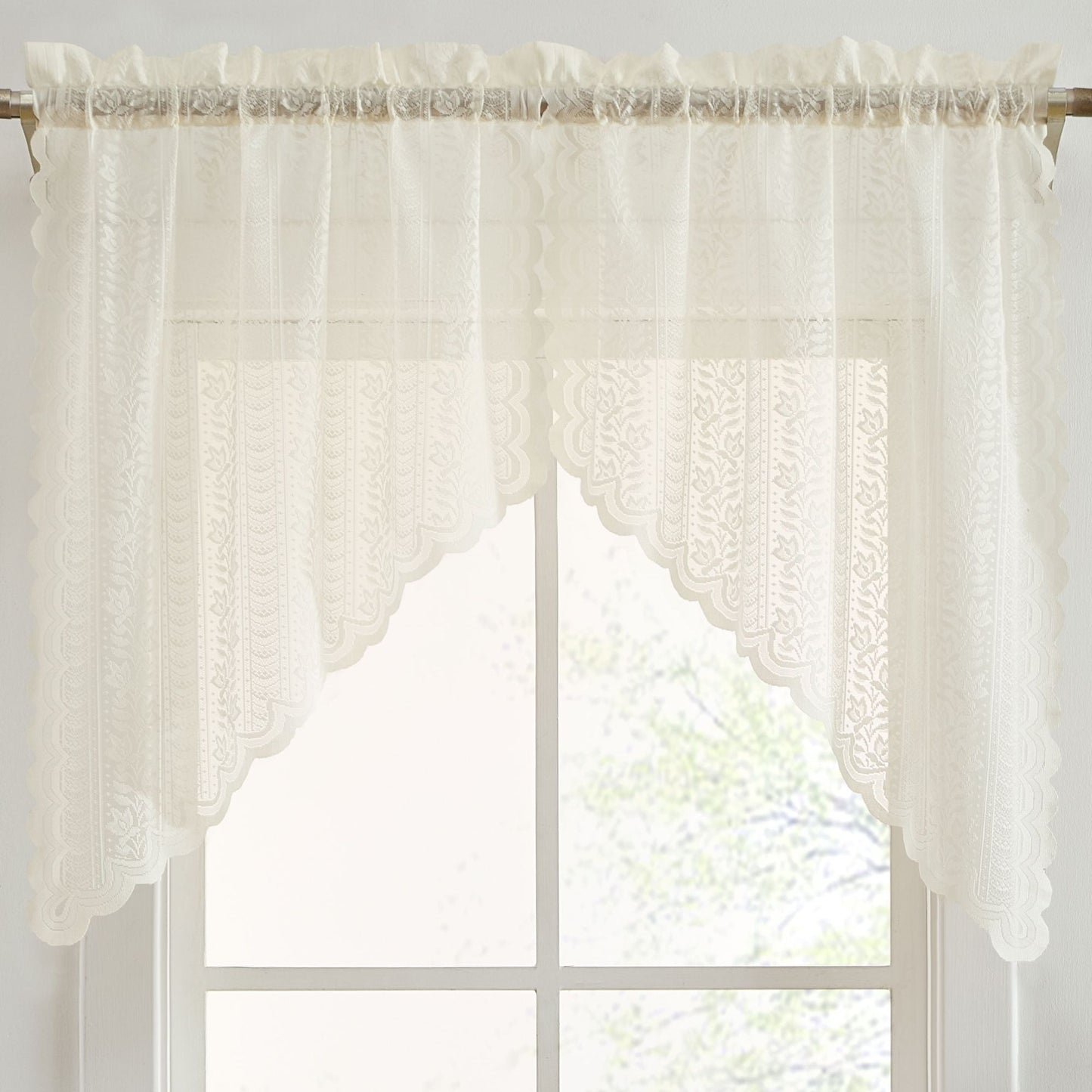 Sophia Floral Sheer Rod Pocket Lace Swags