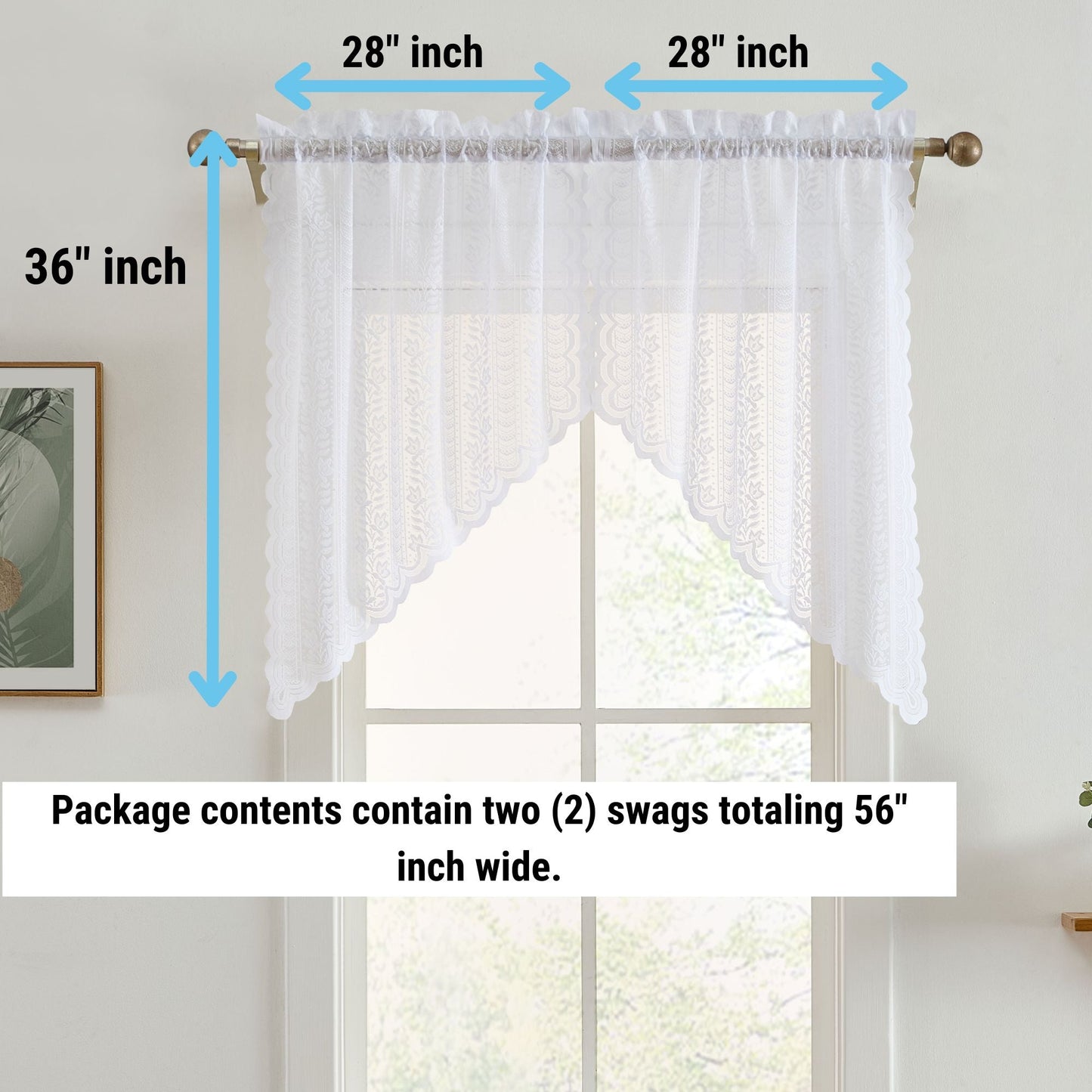 Sophia Floral Sheer Rod Pocket Lace Swags