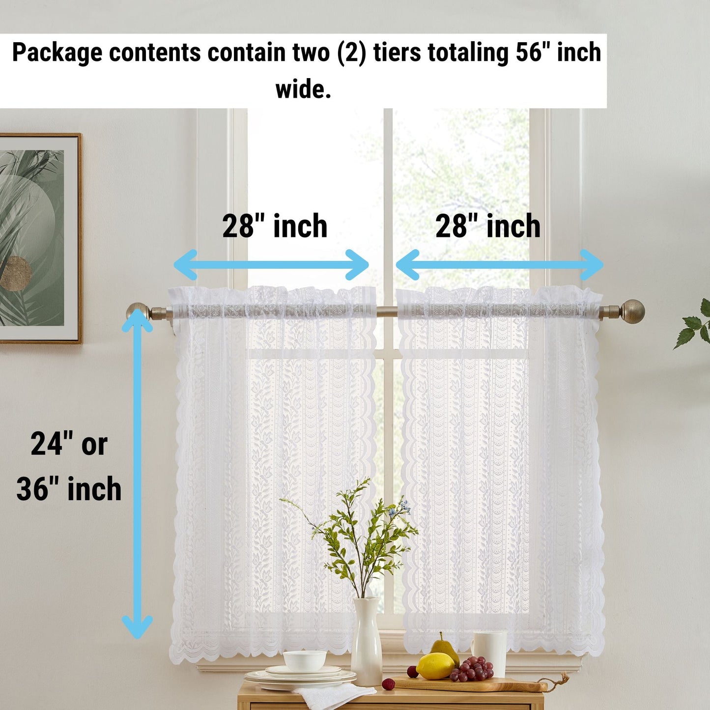 Sophia Floral Sheer Rod Pocket Lace Tiers