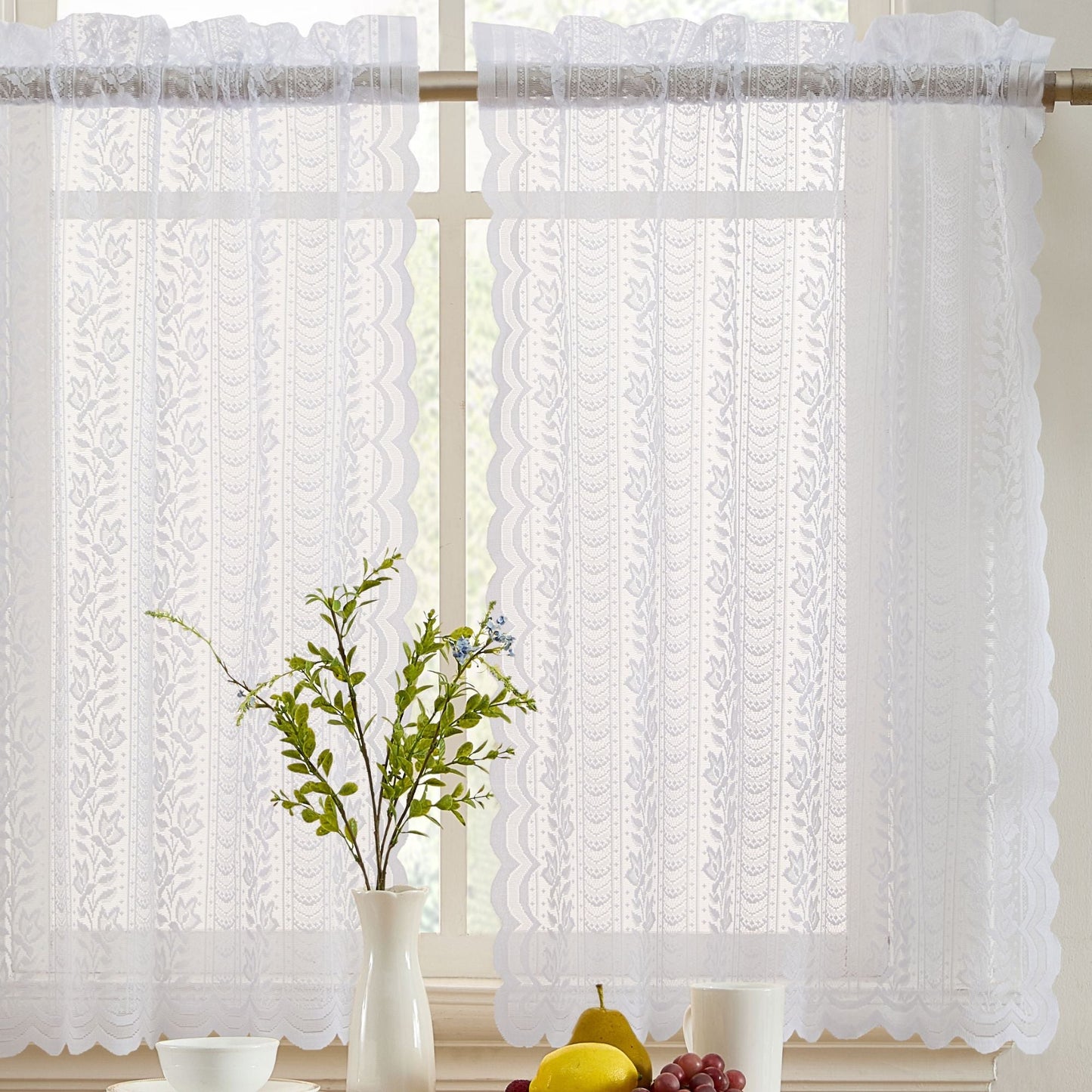 Sophia Floral Sheer Rod Pocket Lace Tiers