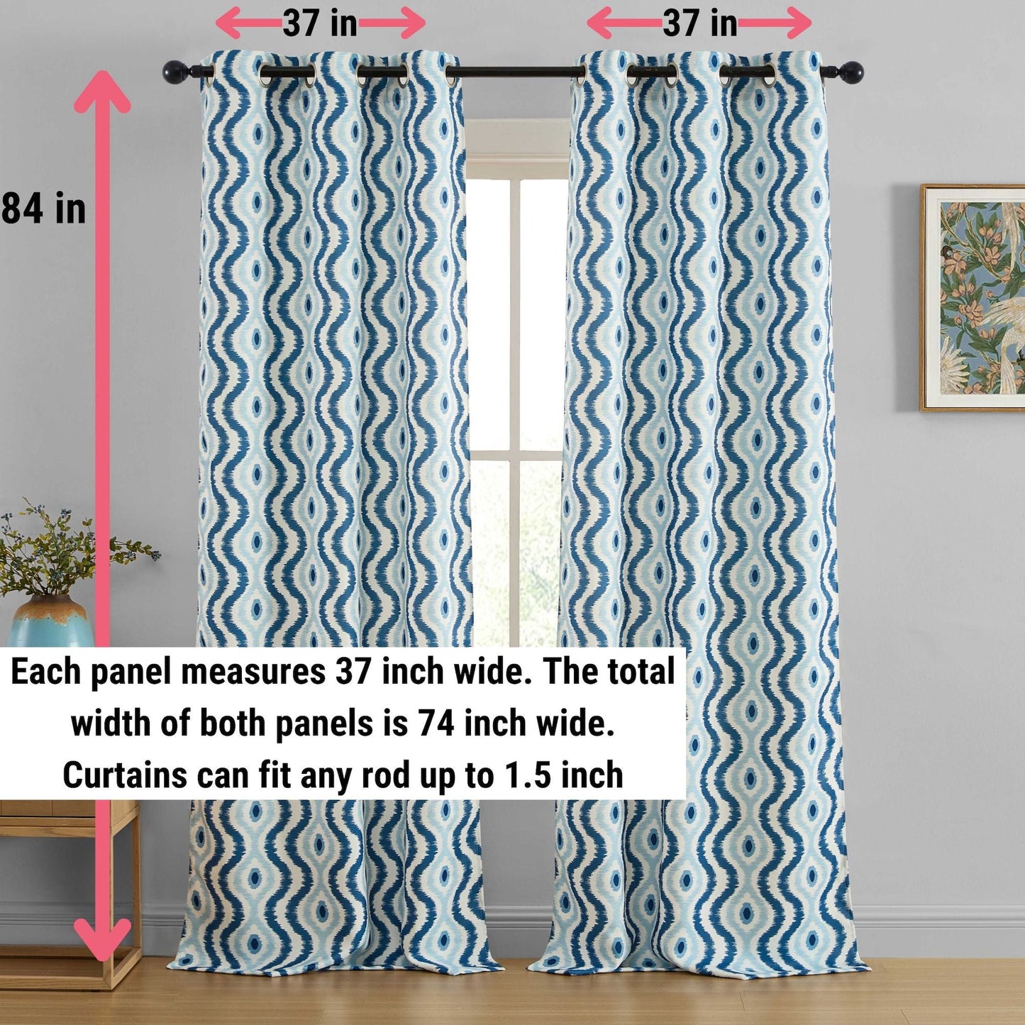 Tanner Ogee Boho Geometric Damask Grommet Room Darkening Window Curtains - Pair