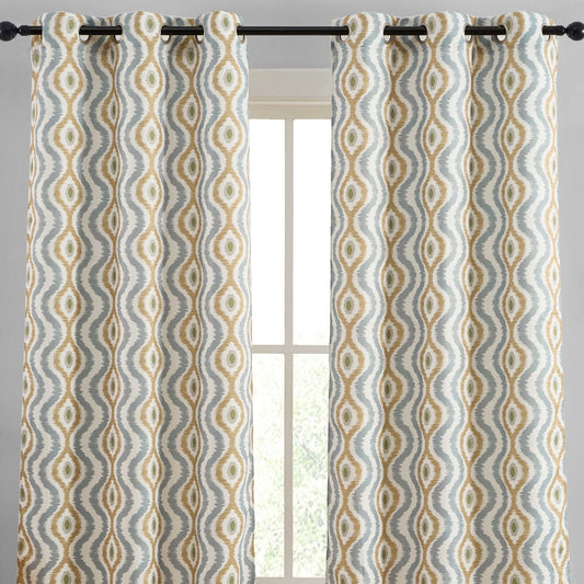 Tanner Ogee Boho Geometric Damask Grommet Room Darkening Window Curtains - Pair