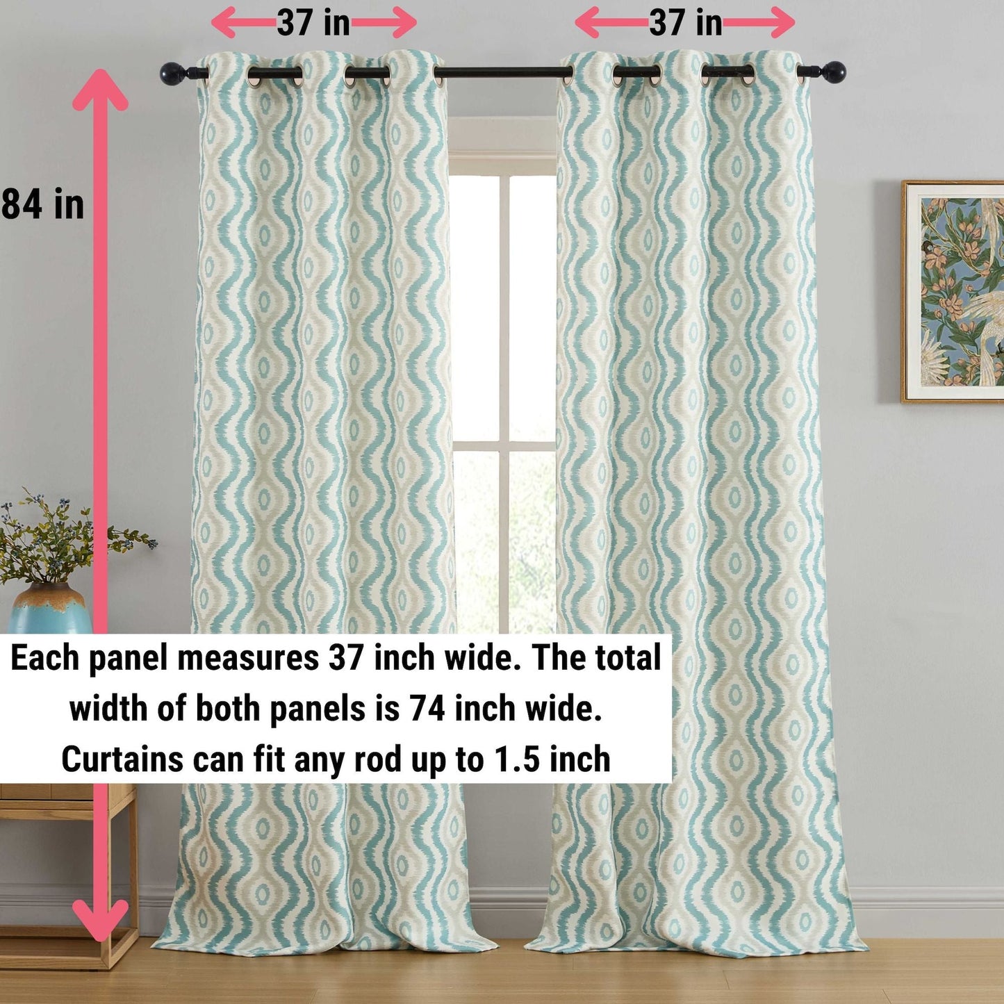 Tanner Ogee Boho Geometric Damask Grommet Room Darkening Window Curtains - Pair