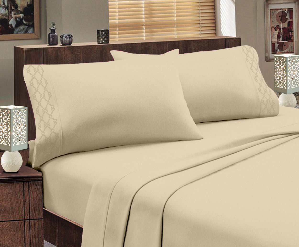 Juego de sábanas bordadas serie 1800 – Bolsillo profundo, ropa de cama de hotel de lujo supersuave