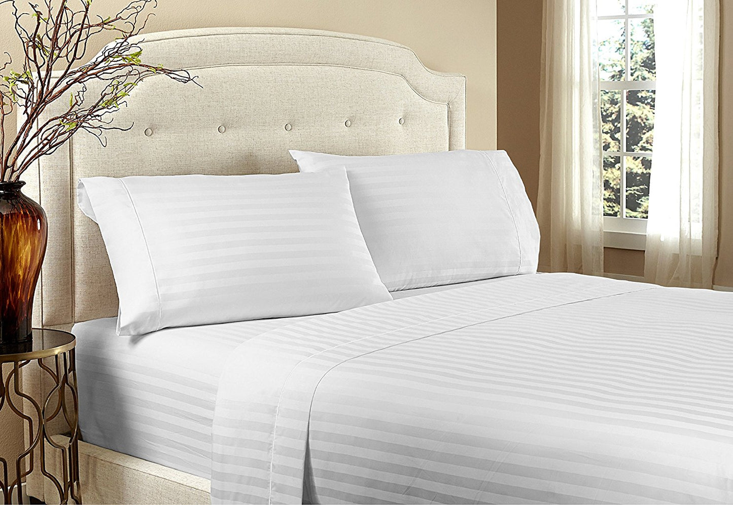 Sábanas a rayas de hotel serie 1800 – Juego de cama de lujo ultrasuave con bolsillos profundos