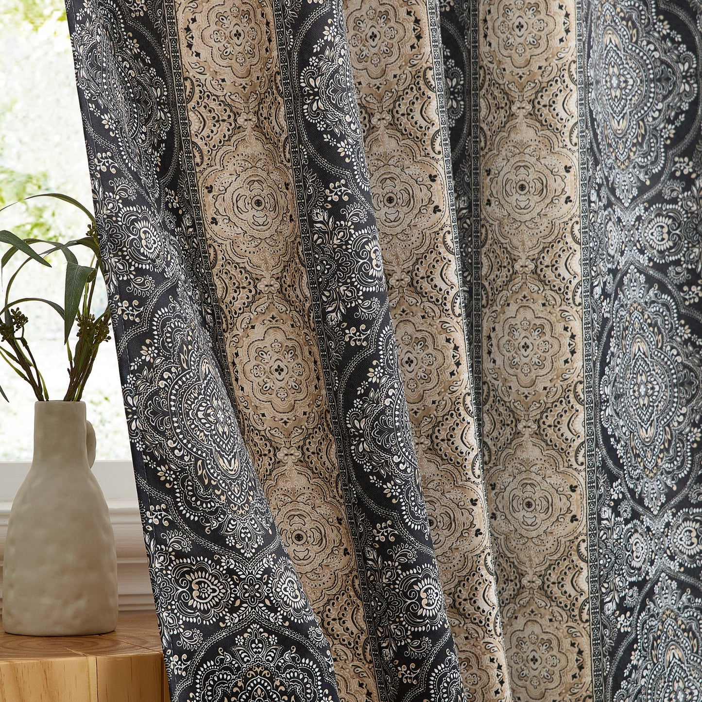 William Boho Damask Striped Room Darkening Curtains - Set of 2