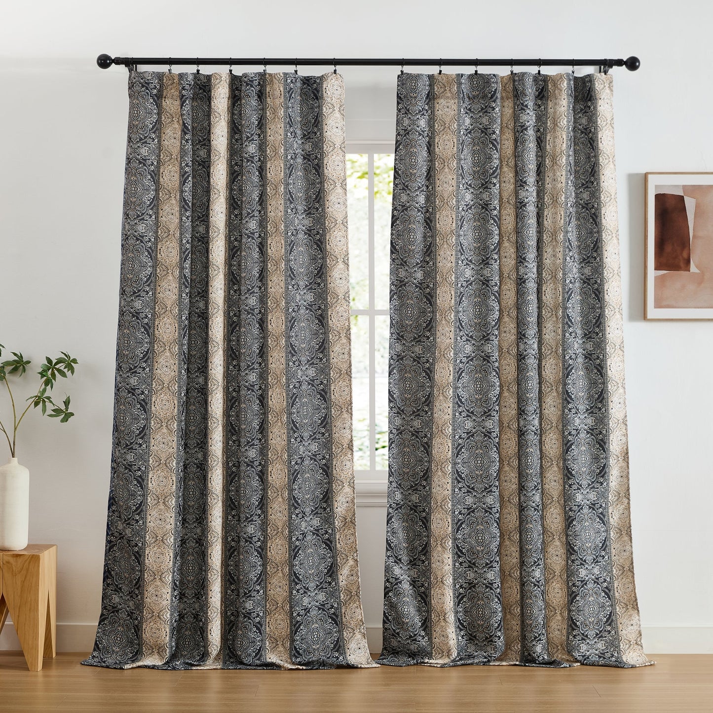 William Boho Damask Striped Room Darkening Curtains - Set of 2