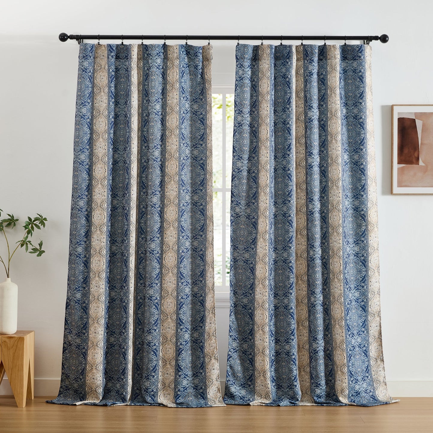 William Boho Damask Striped Room Darkening Curtains - Set of 2