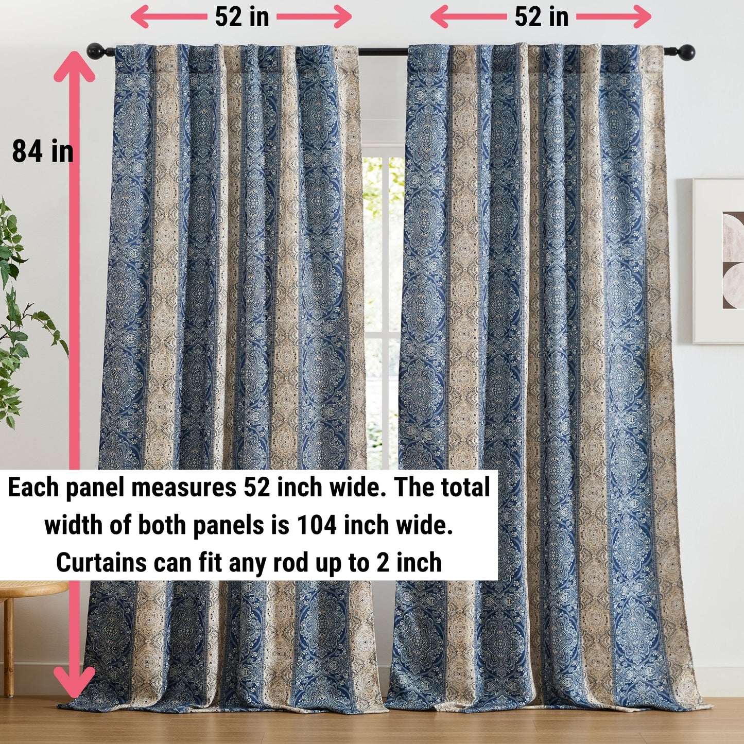 William Boho Damask Striped Room Darkening Curtains - Set of 2