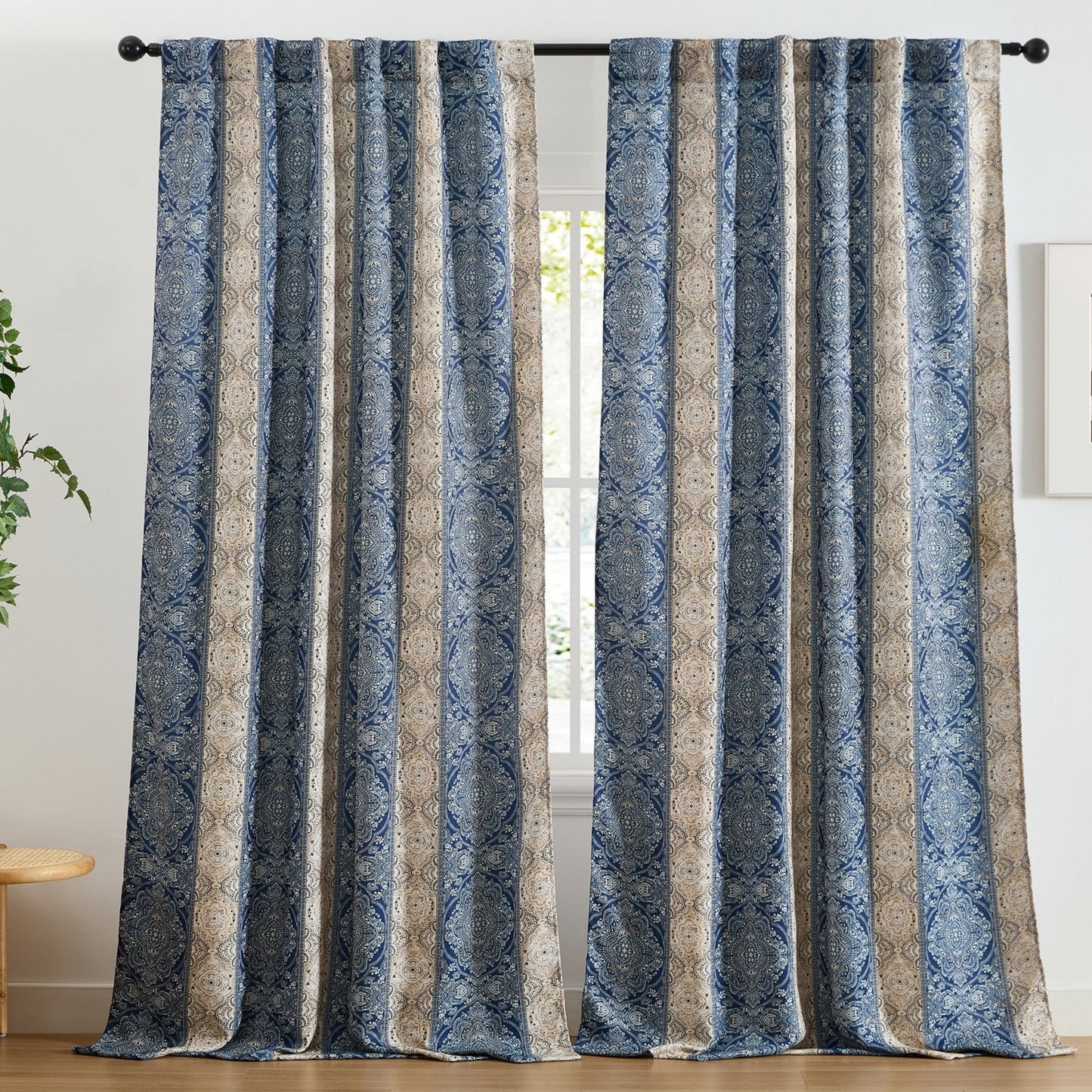William Boho Damask Striped Room Darkening Curtains - Set of 2
