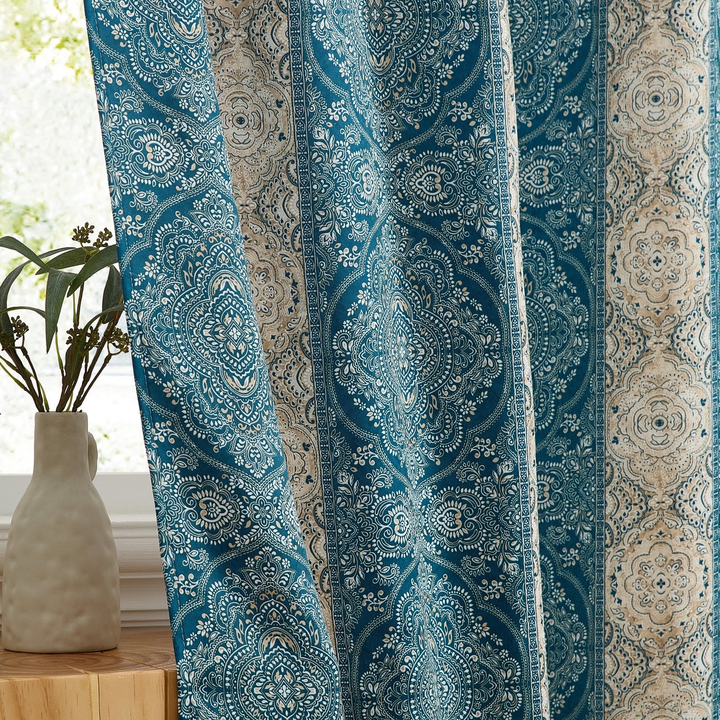 William Boho Damask Striped Room Darkening Curtains - Set of 2