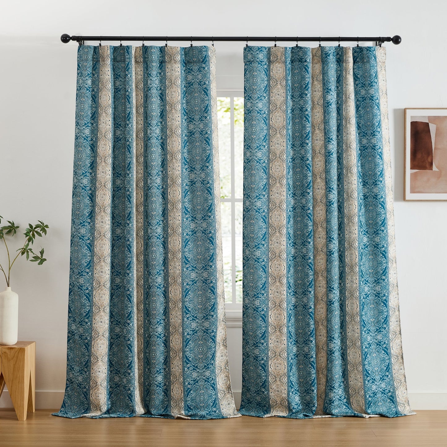 William Boho Damask Striped Room Darkening Curtains - Set of 2