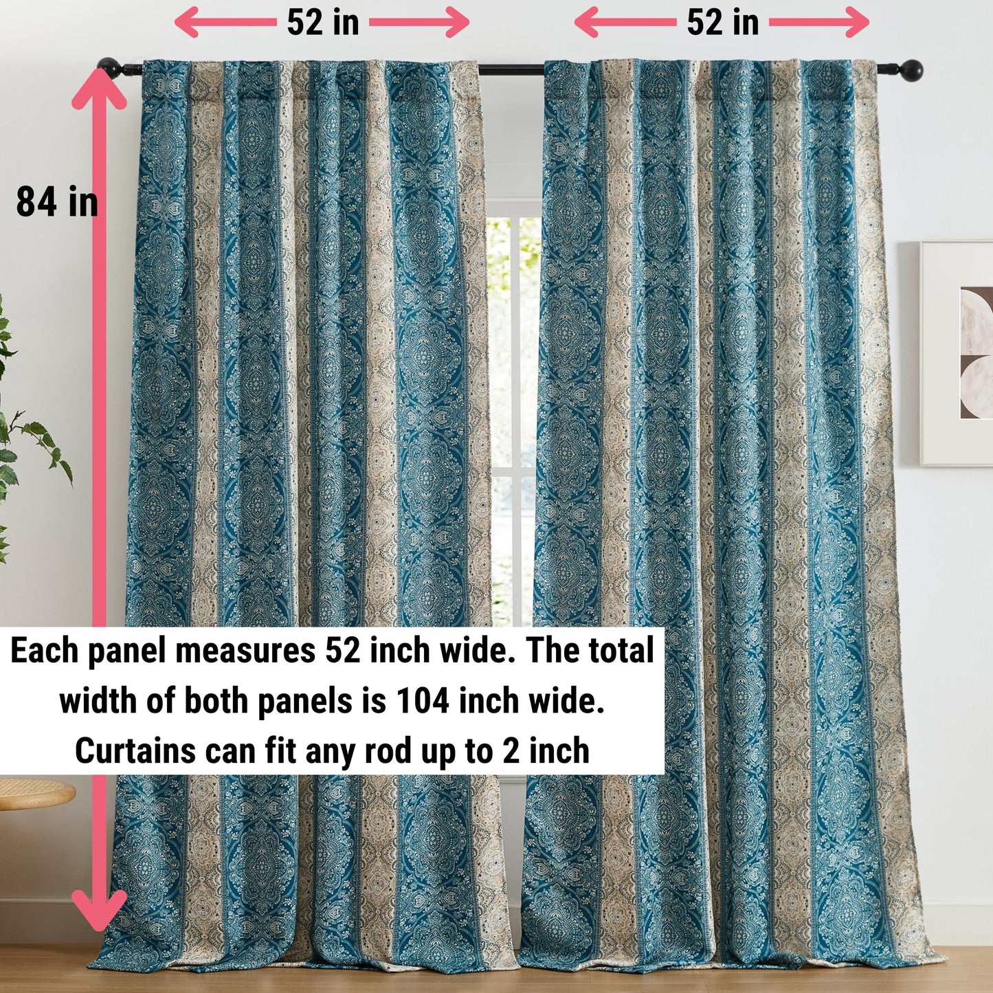 William Boho Damask Striped Room Darkening Curtains - Set of 2